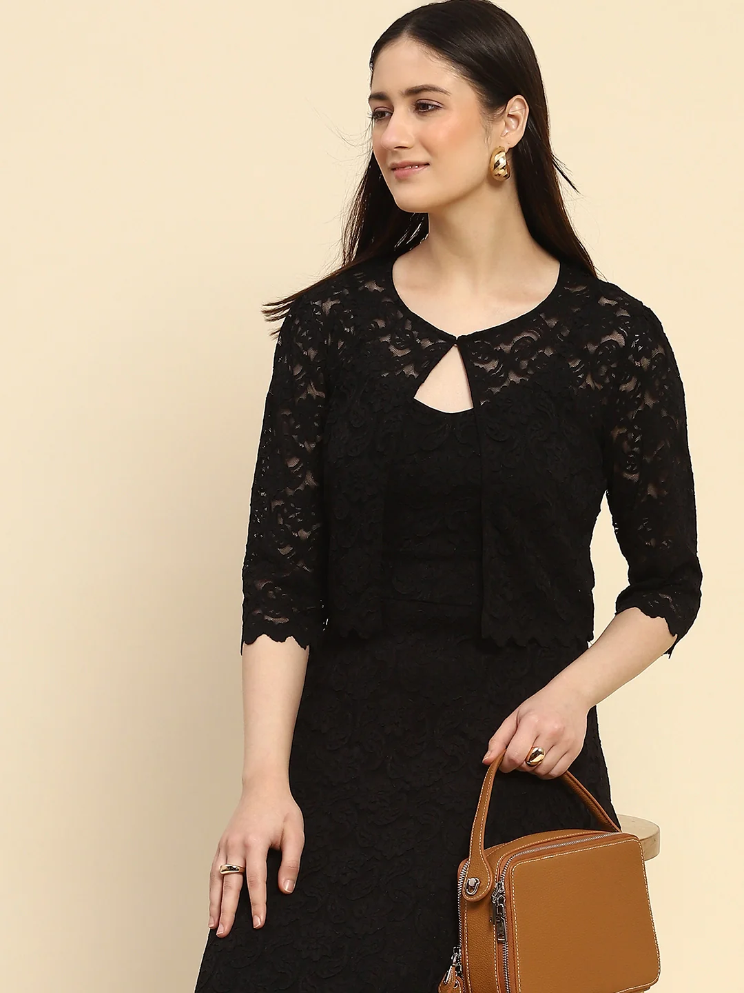 Black Floral Lace Fit & Flare Dress - Image 11