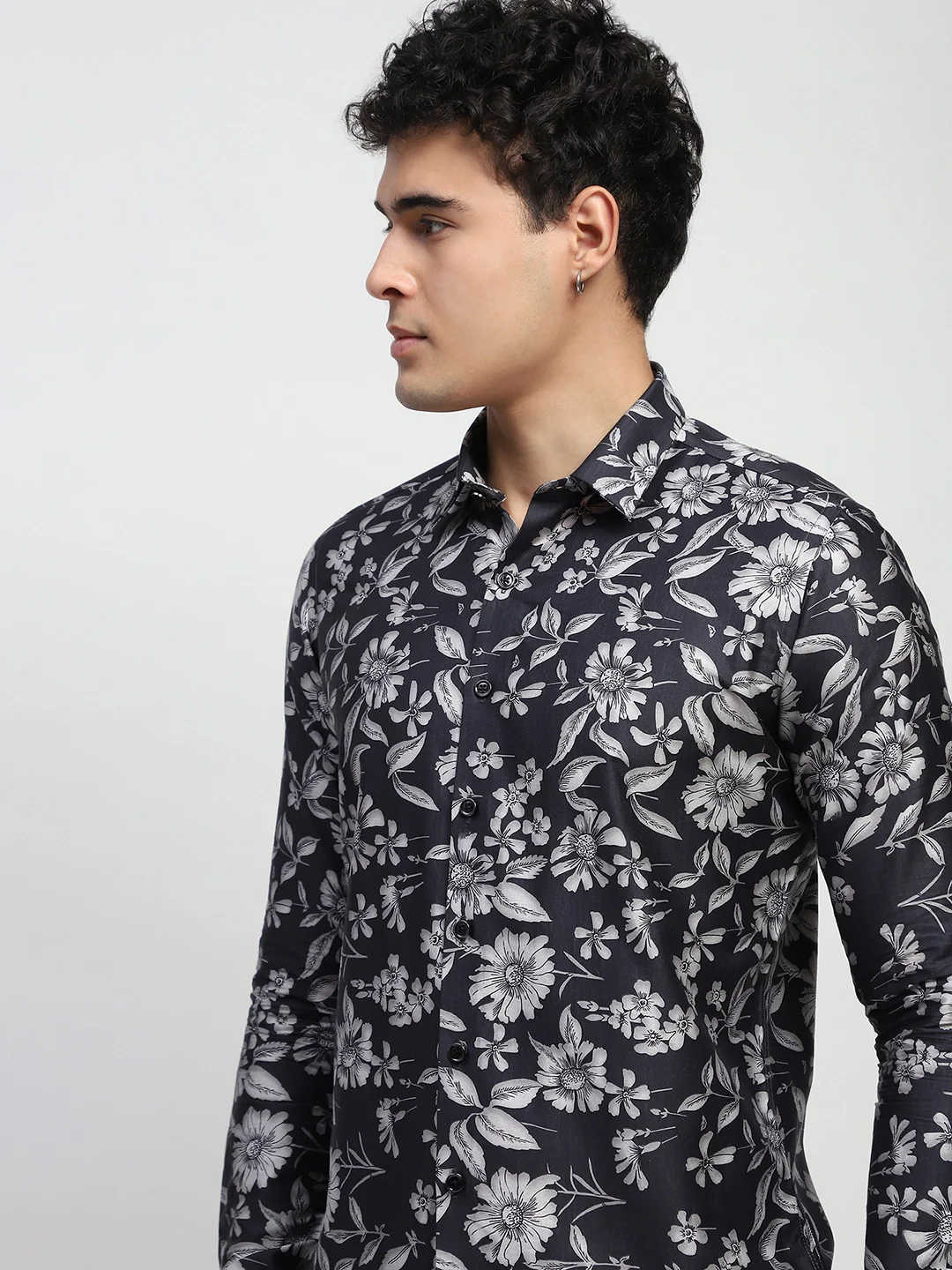 Black Floral Cotton Shirt - Image 14