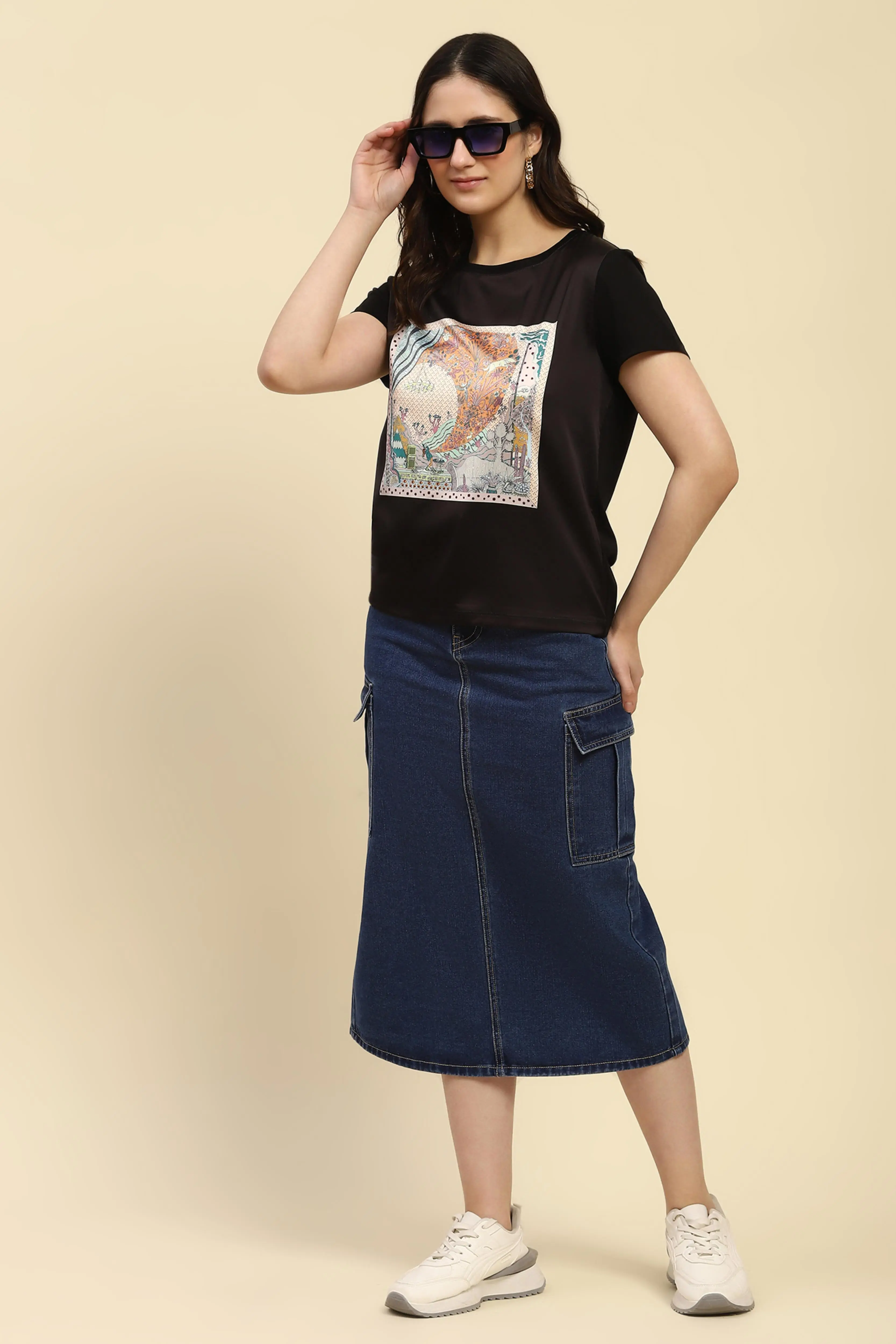 Black Graphic Print Modal Top - Image 6