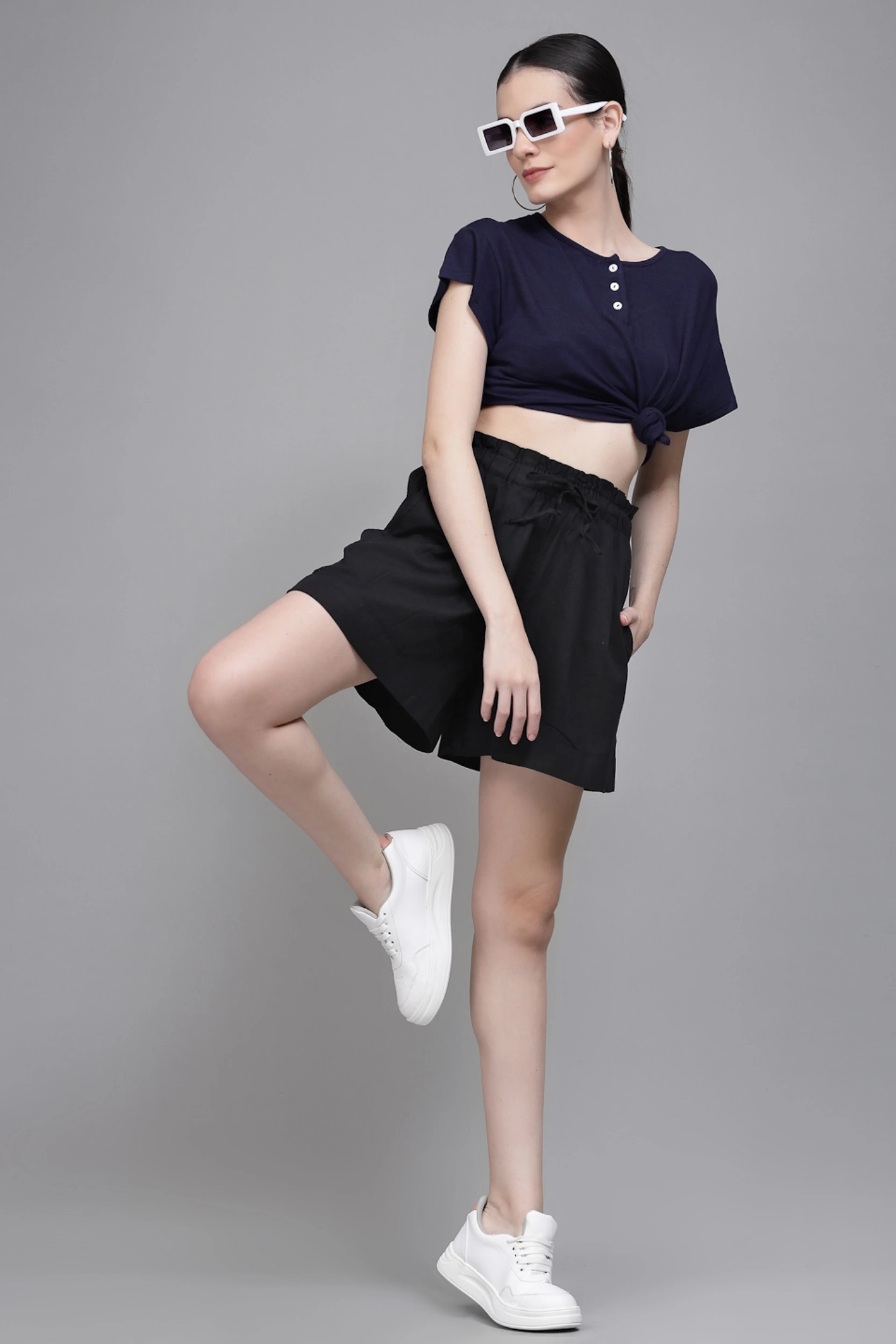 Black Linen Blend Relaxed Shorts - Image 5
