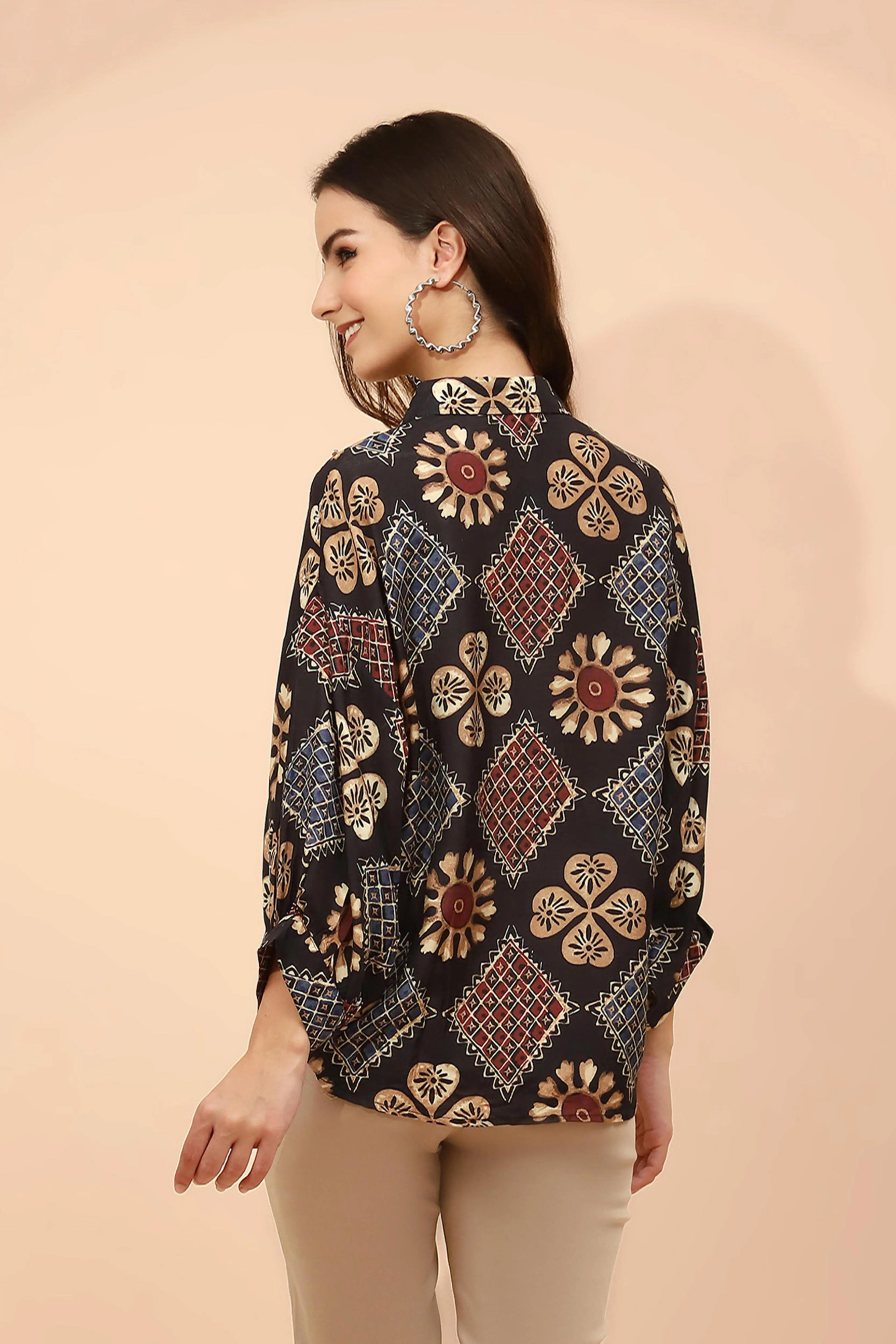 Black Printed Muslin Relaxed Fit Tunic - Image 4