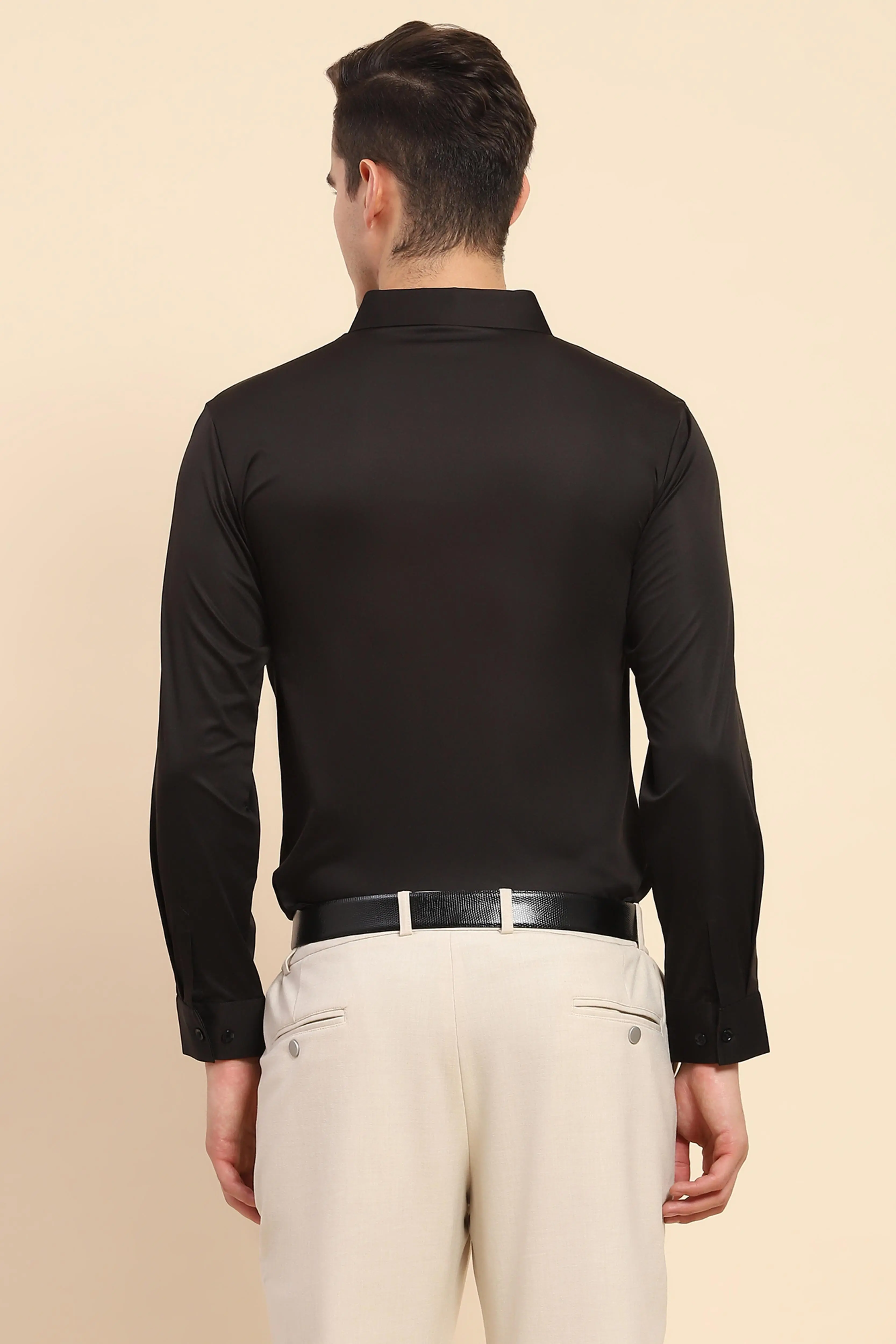 Black Nylon Blend Solid Formal Shirt - Image 4