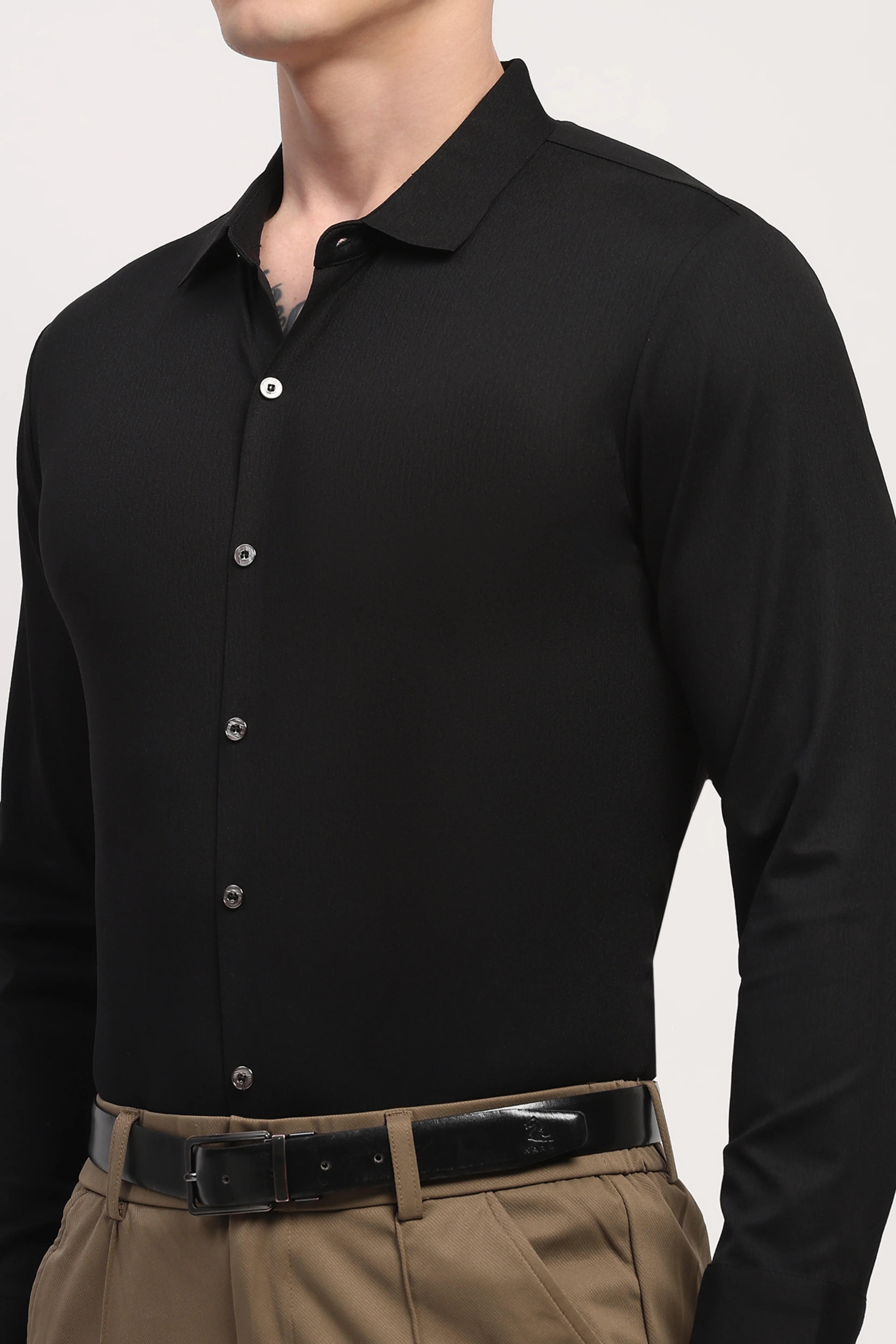 Black Nylon Spandex Solid Shirt - Image 6