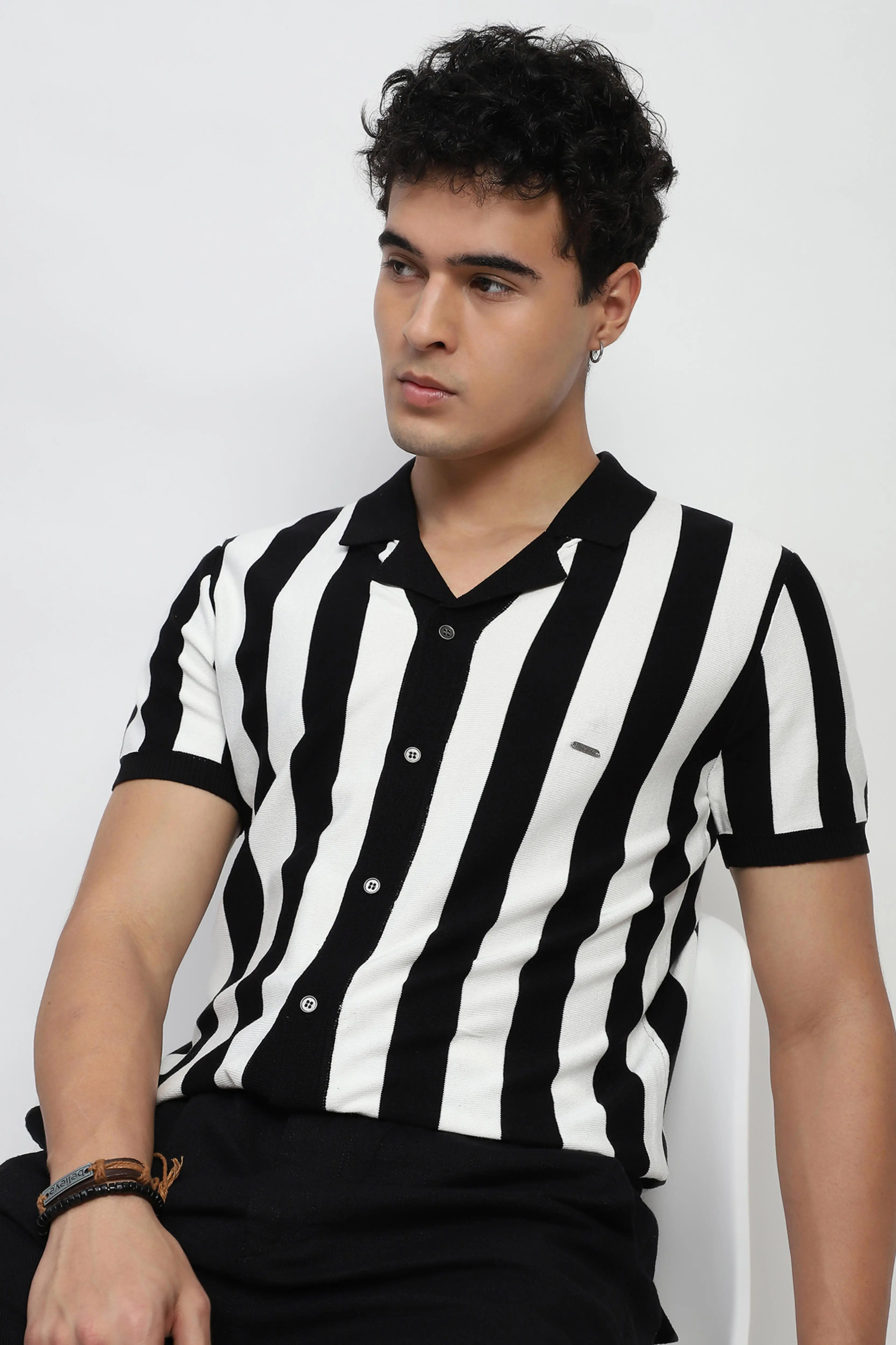 Monochrome Striped Viscose Shirt - Image 7