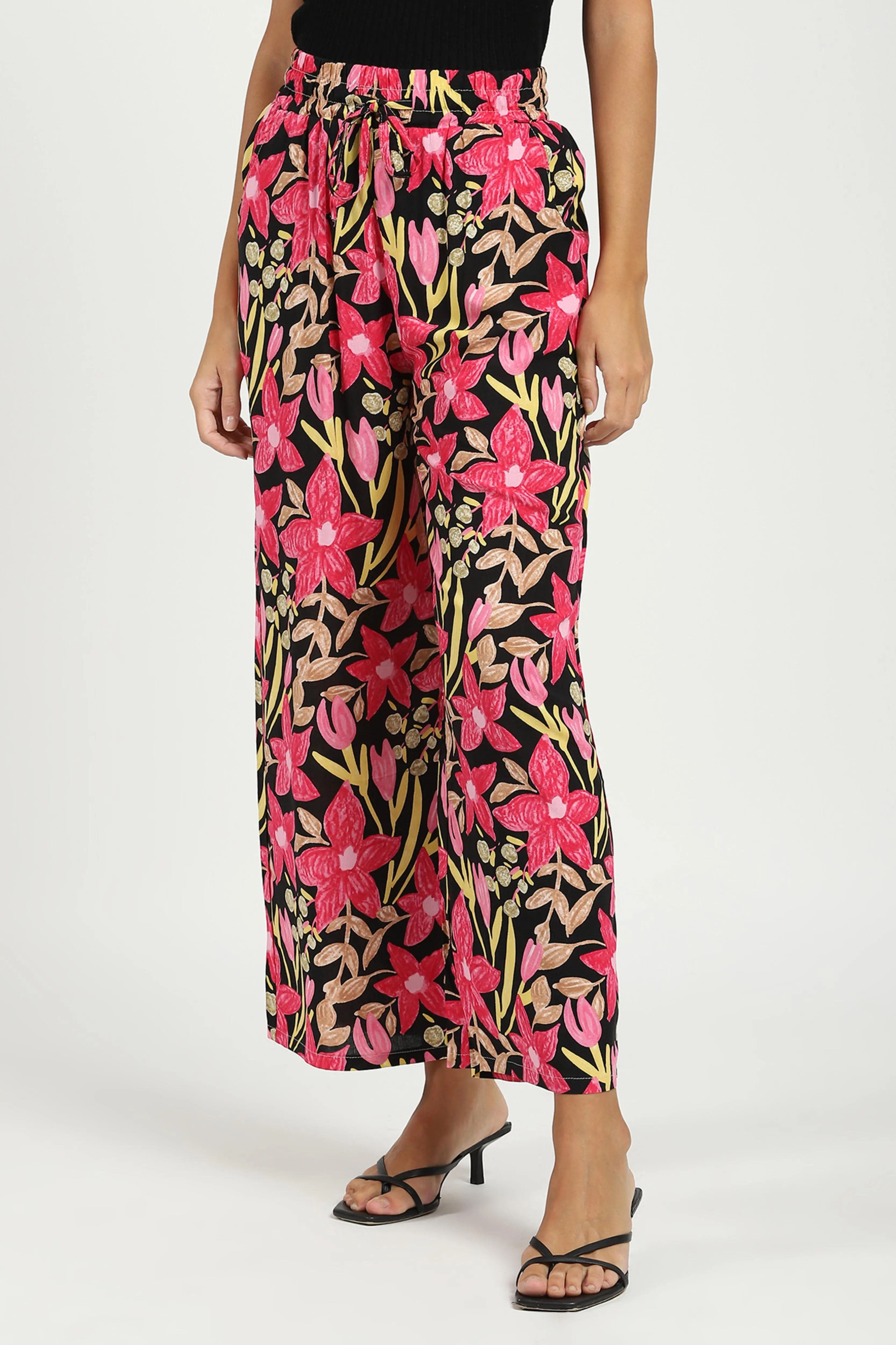 Black & Pink Printed Rayon Lower - Image 2