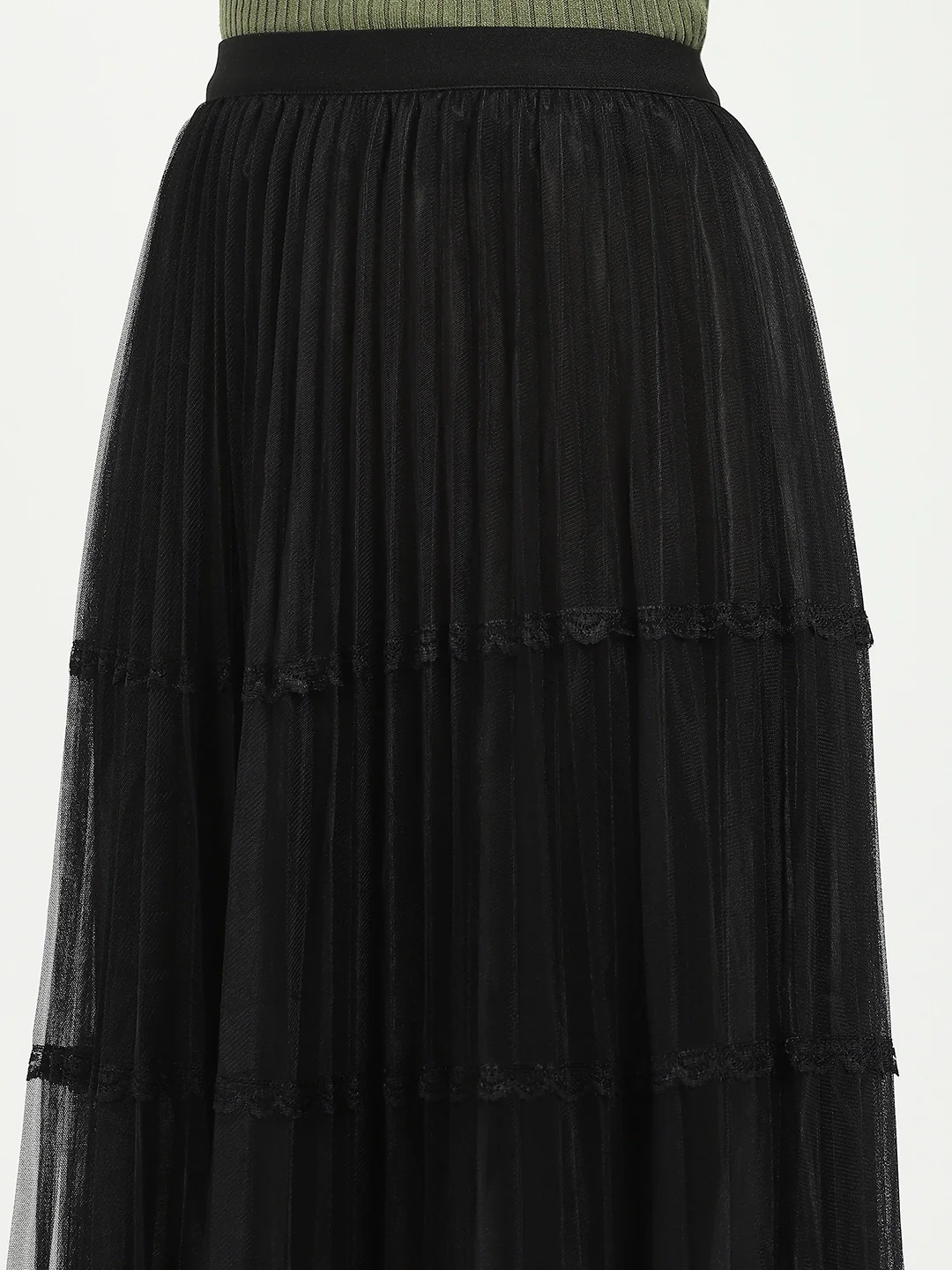 Black Pleated Net Skirt - Image 10