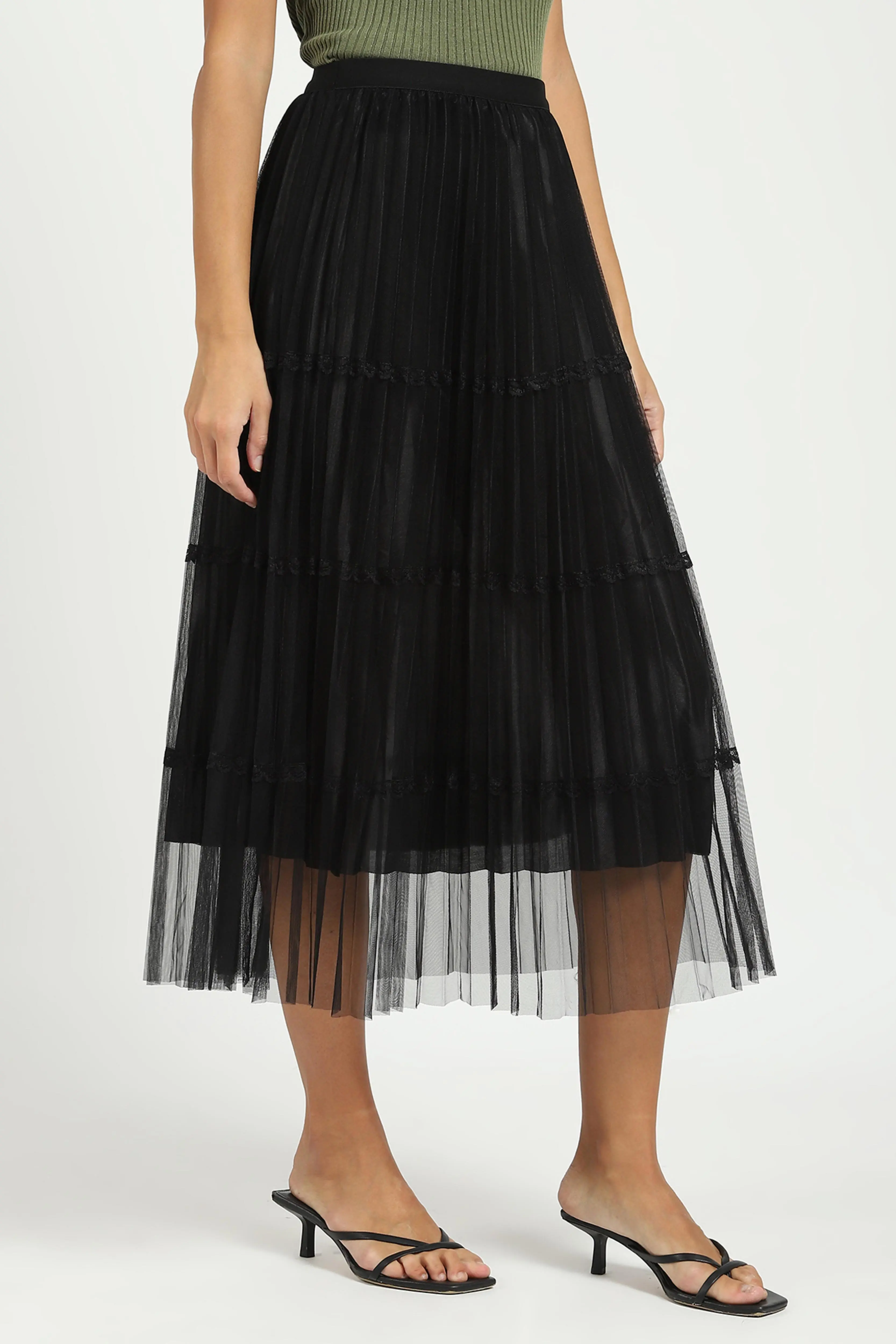 Black Pleated Net Skirt - Image 4