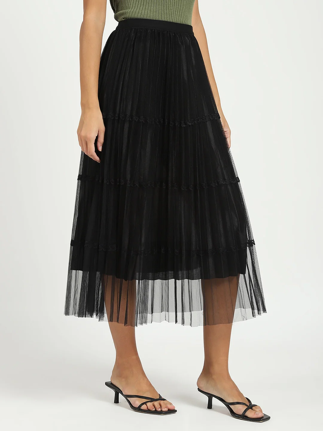 Black Pleated Net Skirt - Image 7