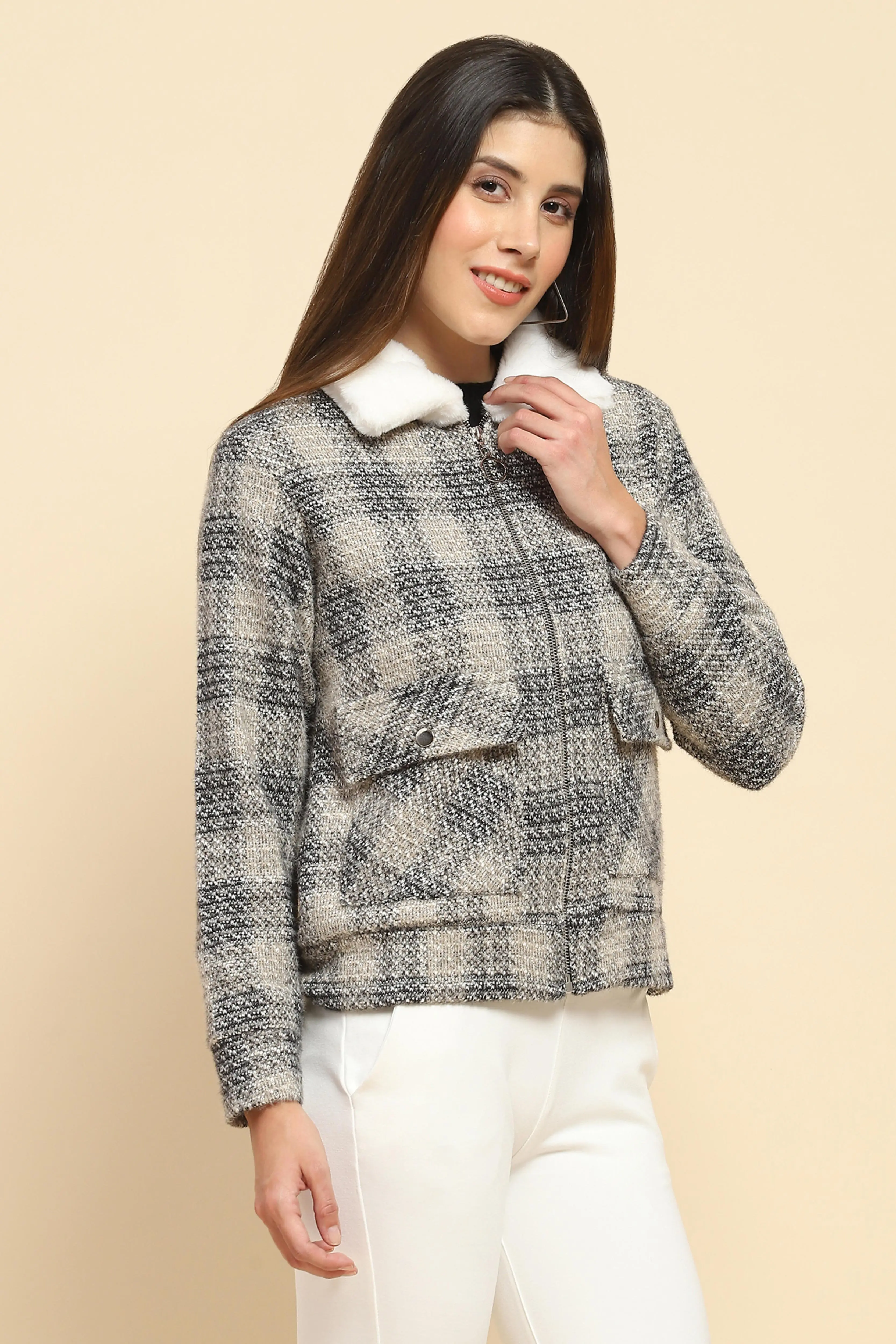 Black Check Winter Shacket - Image 3