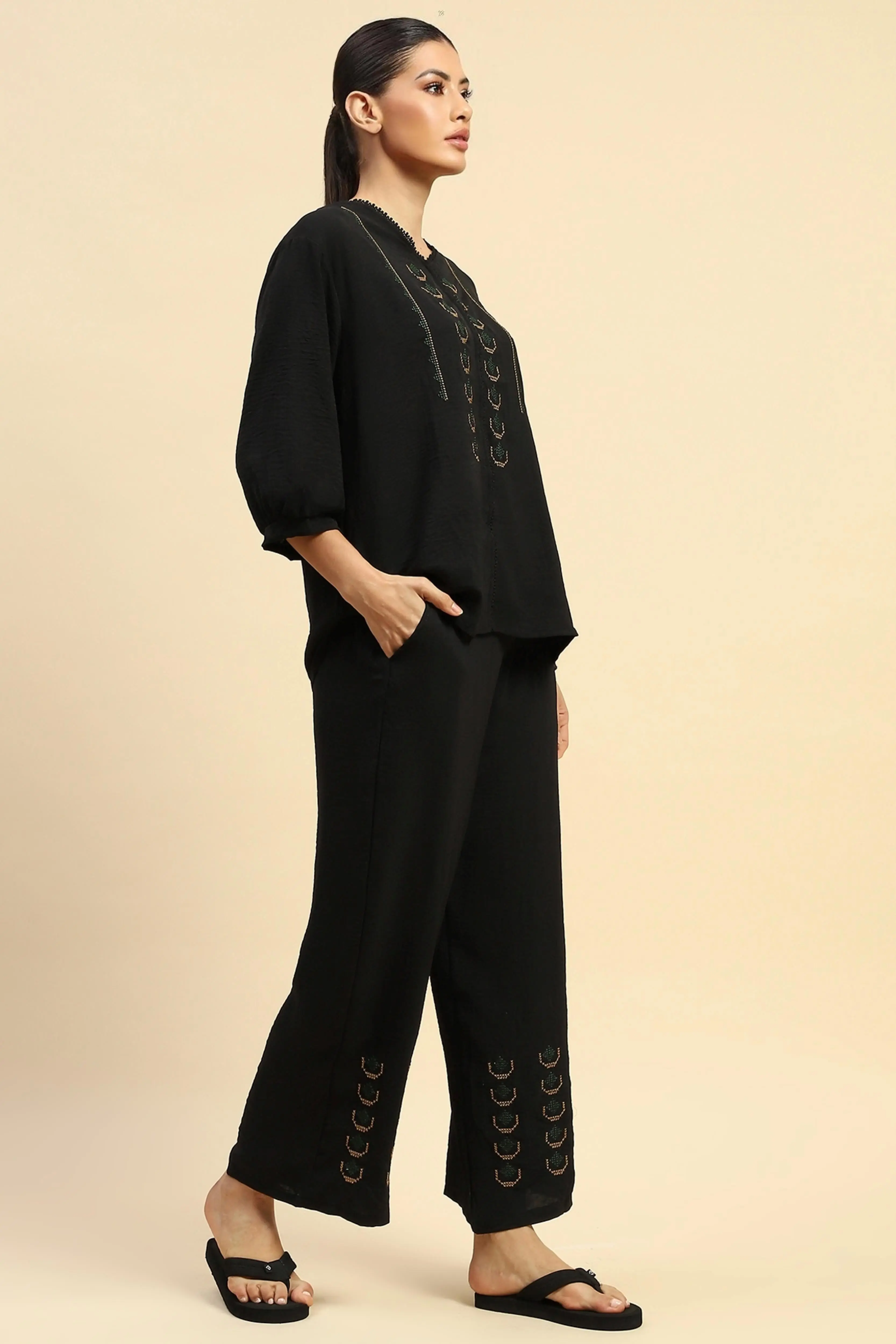 Black Nylon Relaxed Fit Night Suit - Image 3