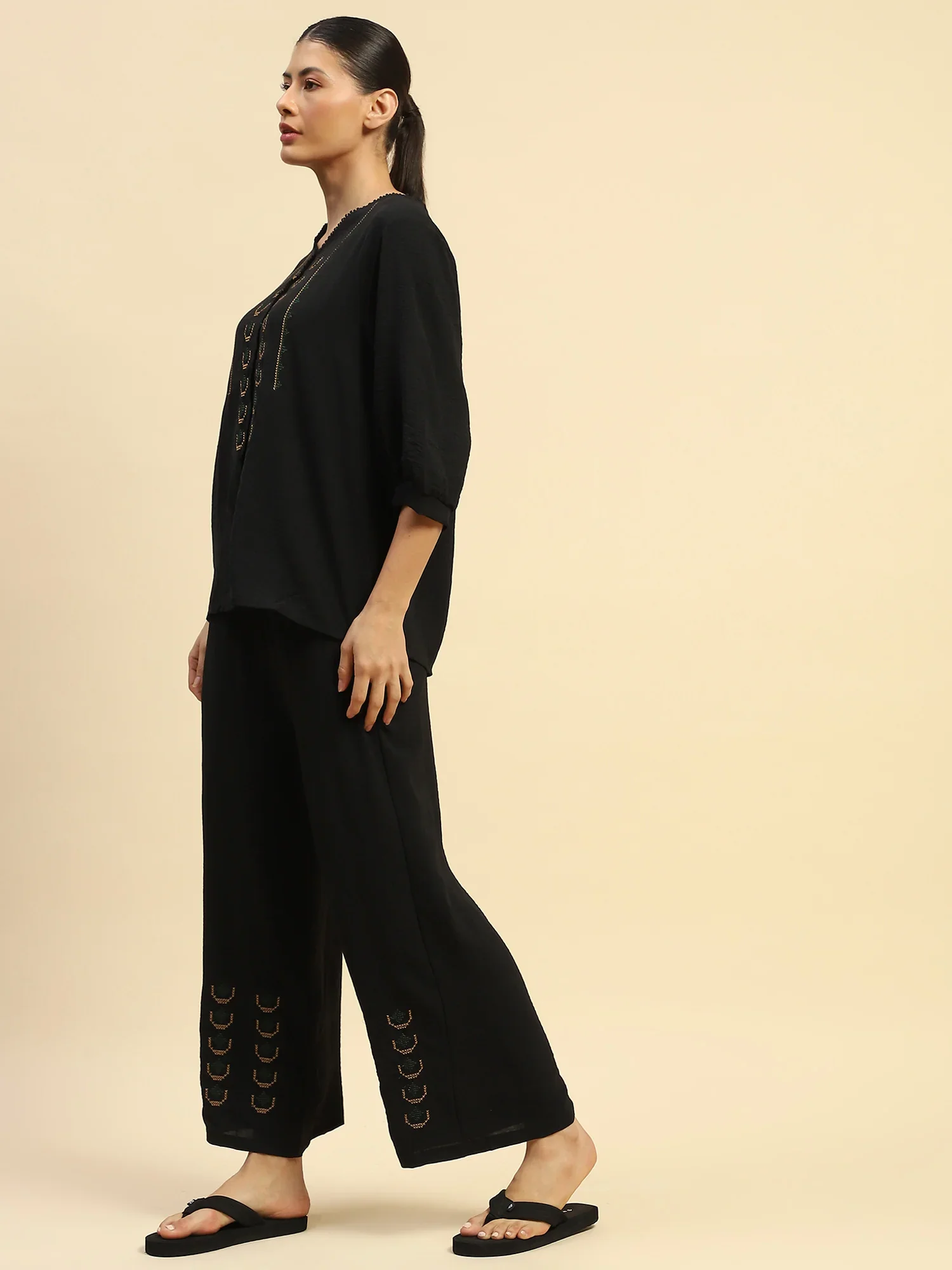 Black Nylon Relaxed Fit Night Suit - Image 8