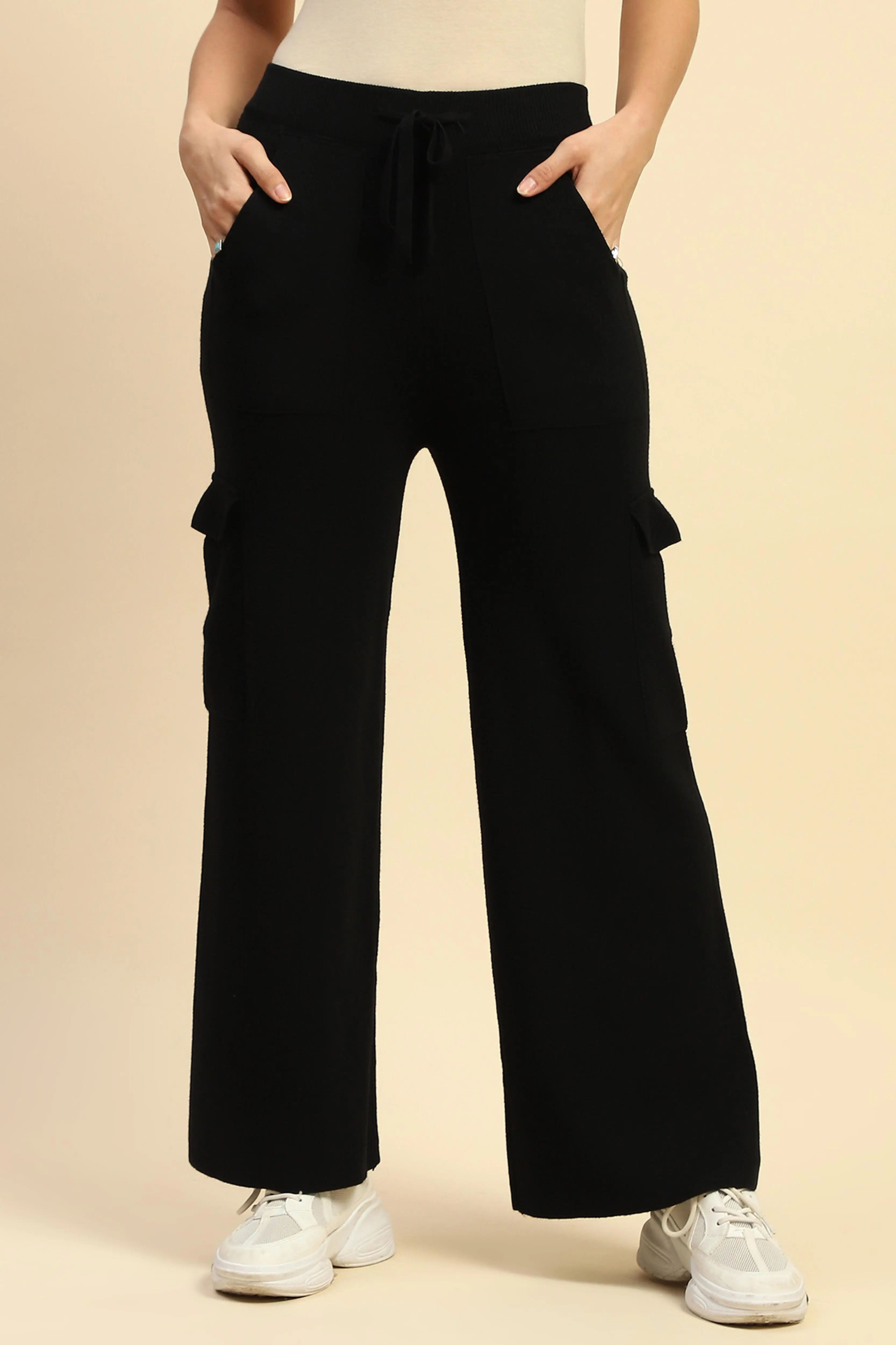 Black Viscose Cargo Loose Winter Lower