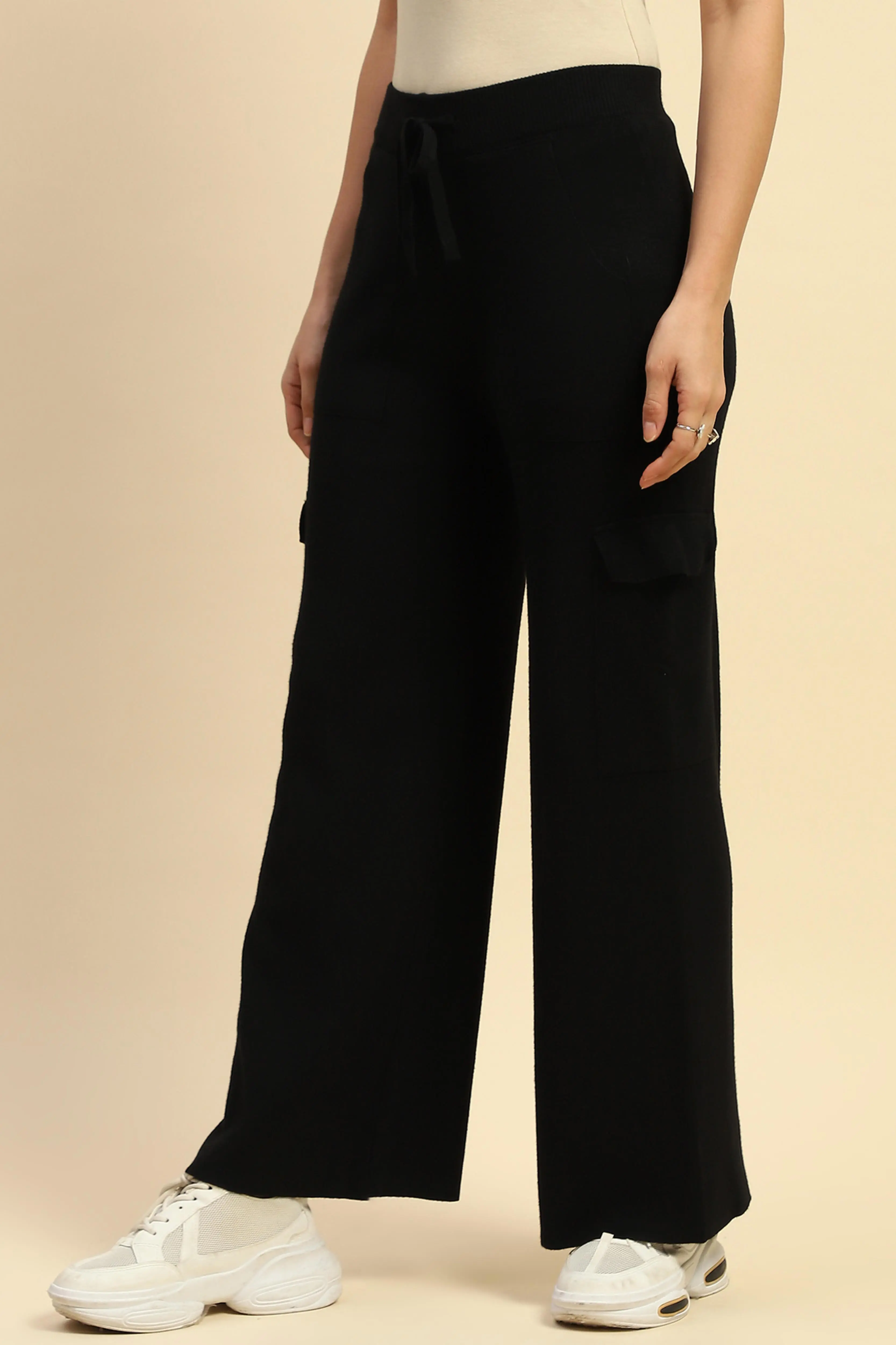 Black Viscose Cargo Loose Winter Lower - Image 2