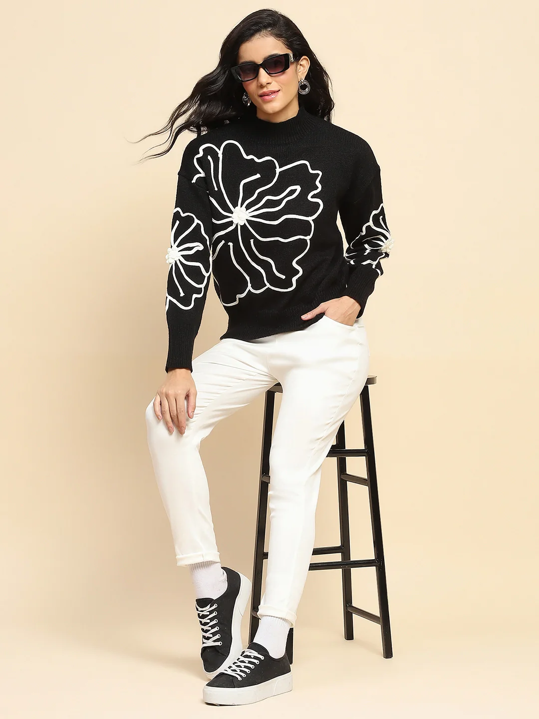 Black Wool Blend Loose Fit Pullover - Image 8