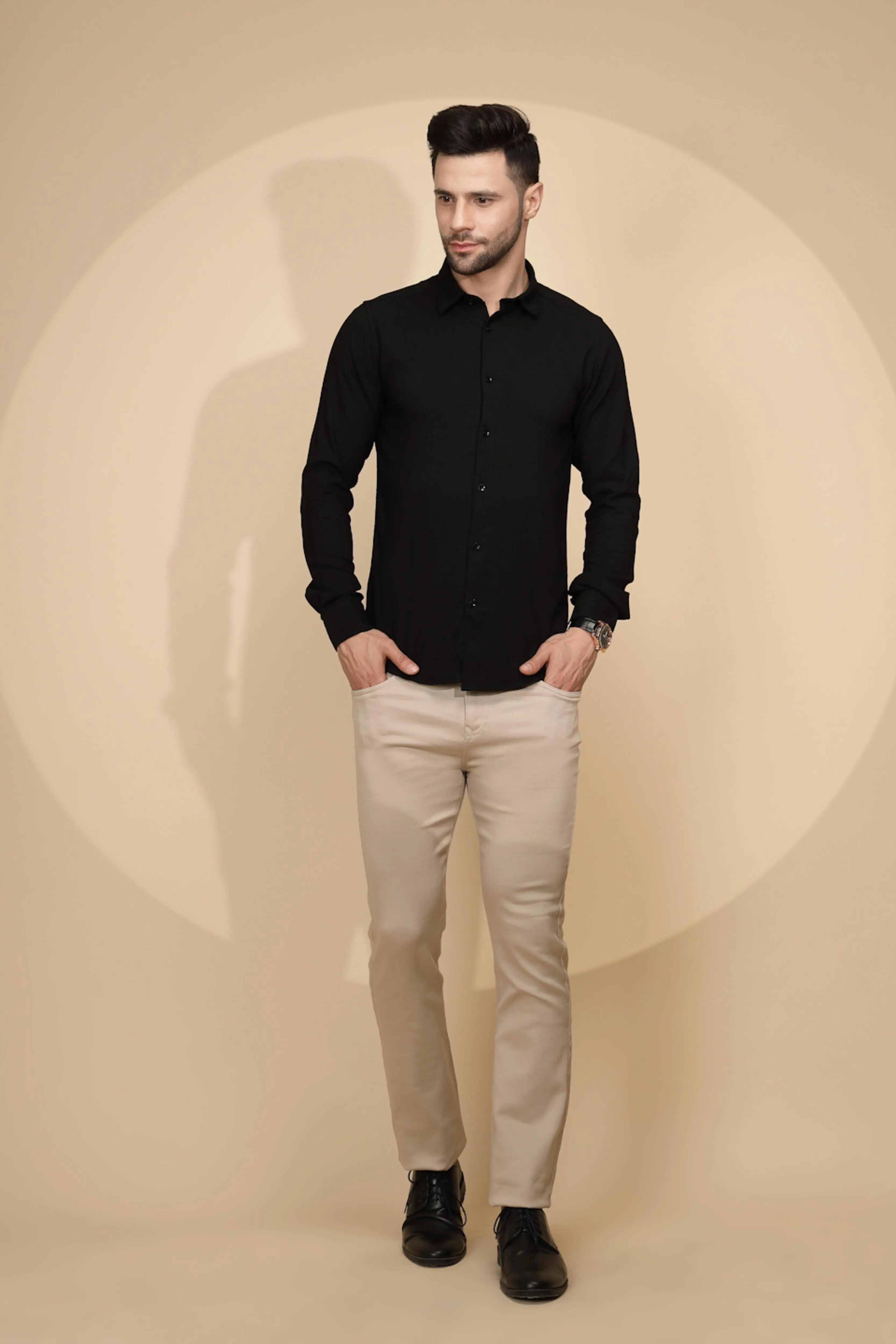 Black Tailored Fit Shirt For Men - Image 5