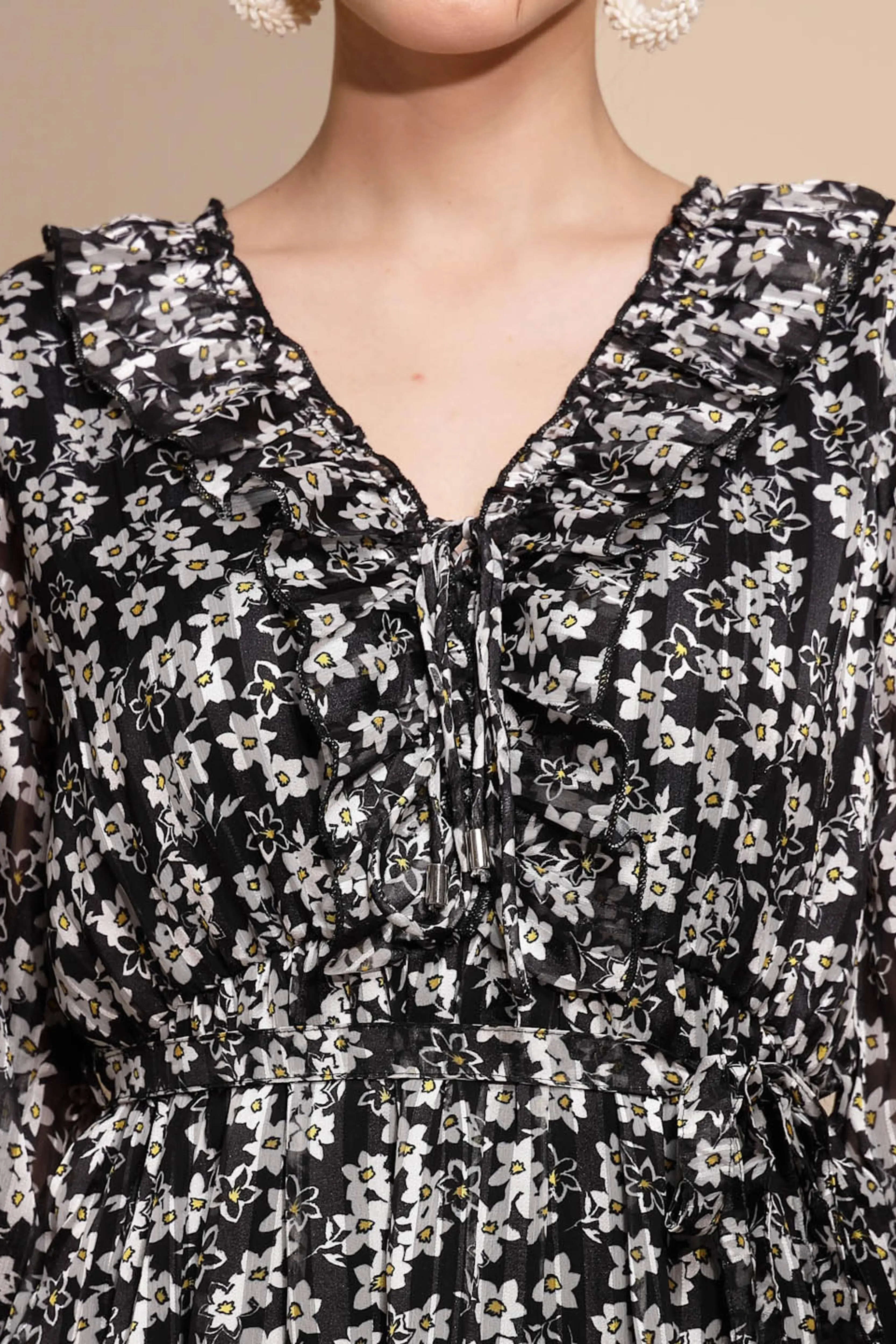 Women's Printed V-Neck Black Dress - Image 5