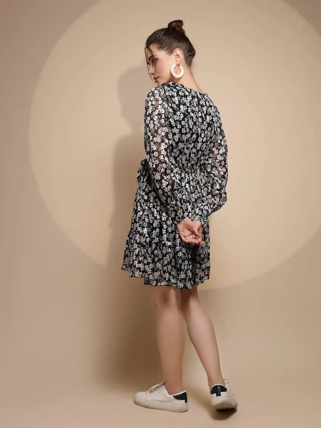 Women's Printed V-Neck Black Dress - Image 8
