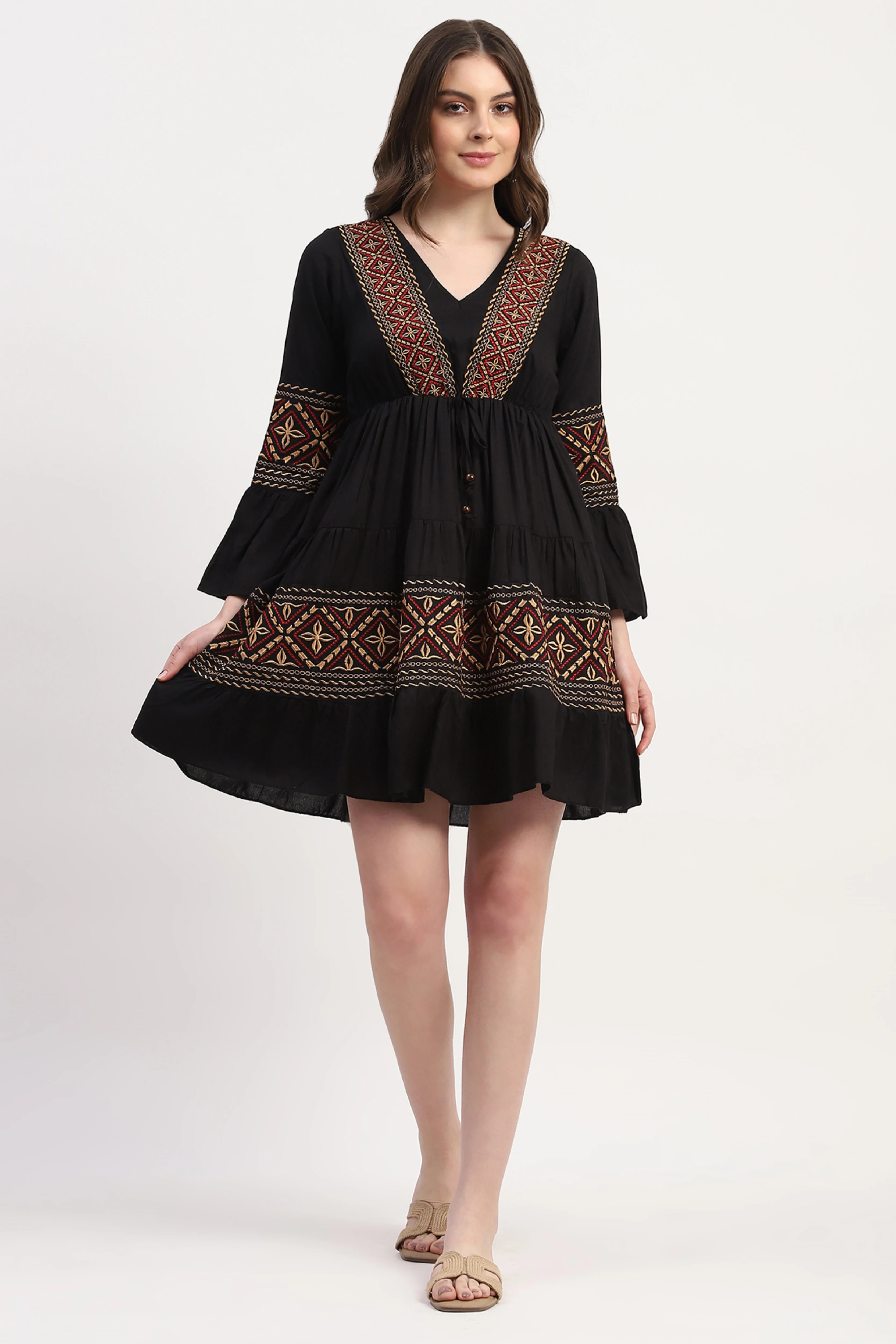 Black Rayon Embroidered Dress - Image 8