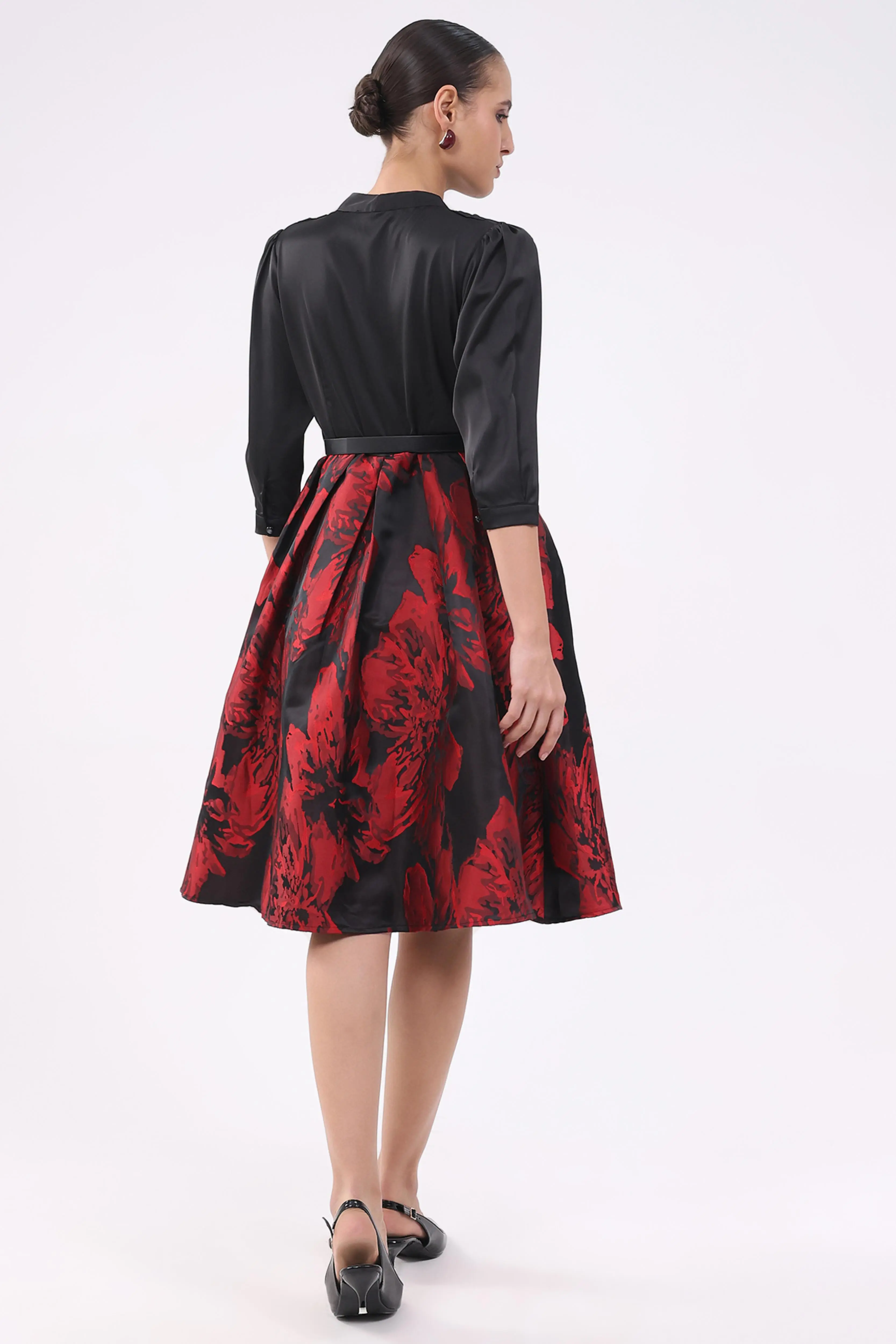 Black & Red Satin Fit & Flare Dress - Image 6