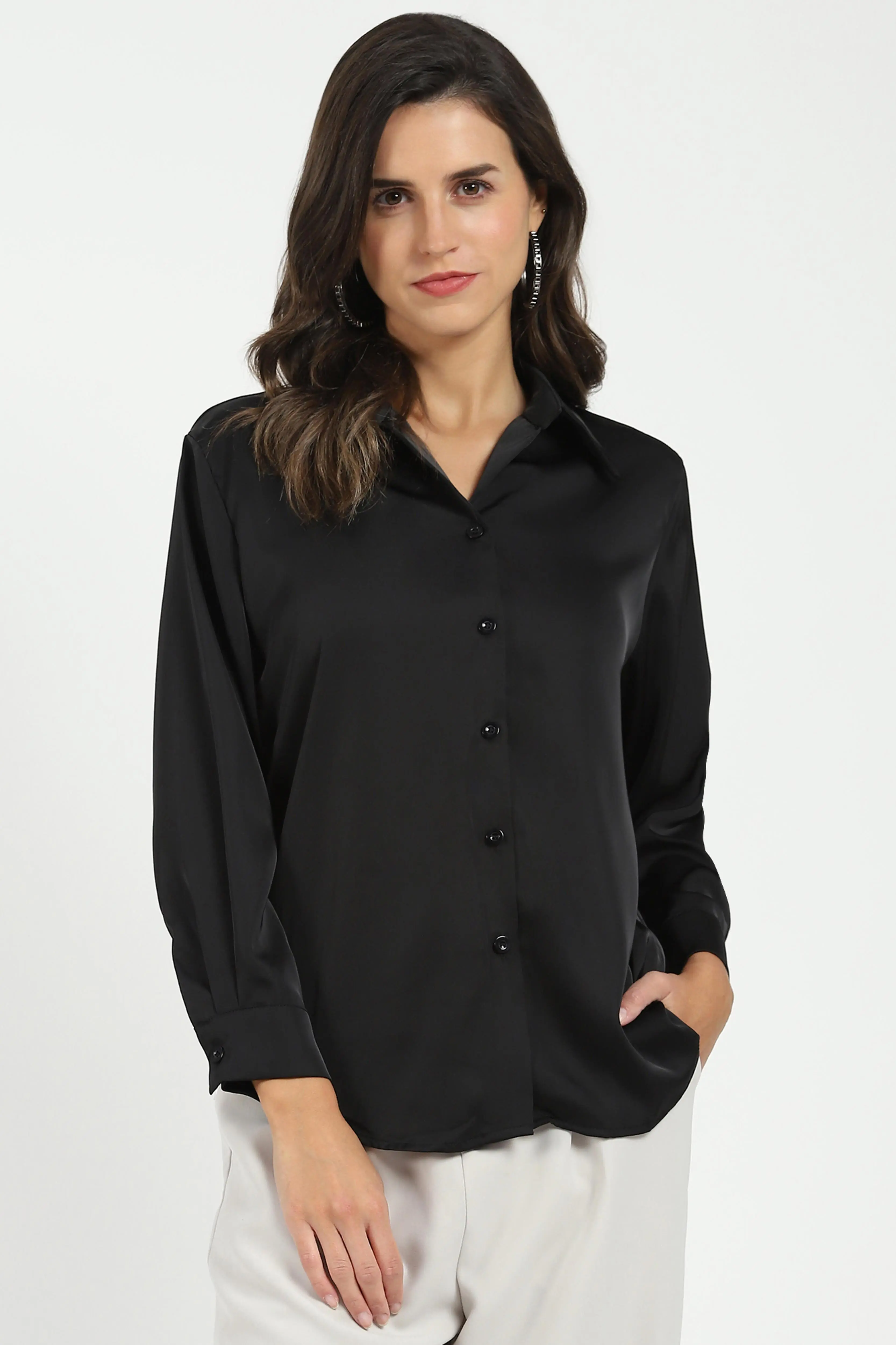 Black Satin Formal Shirt - Image 2