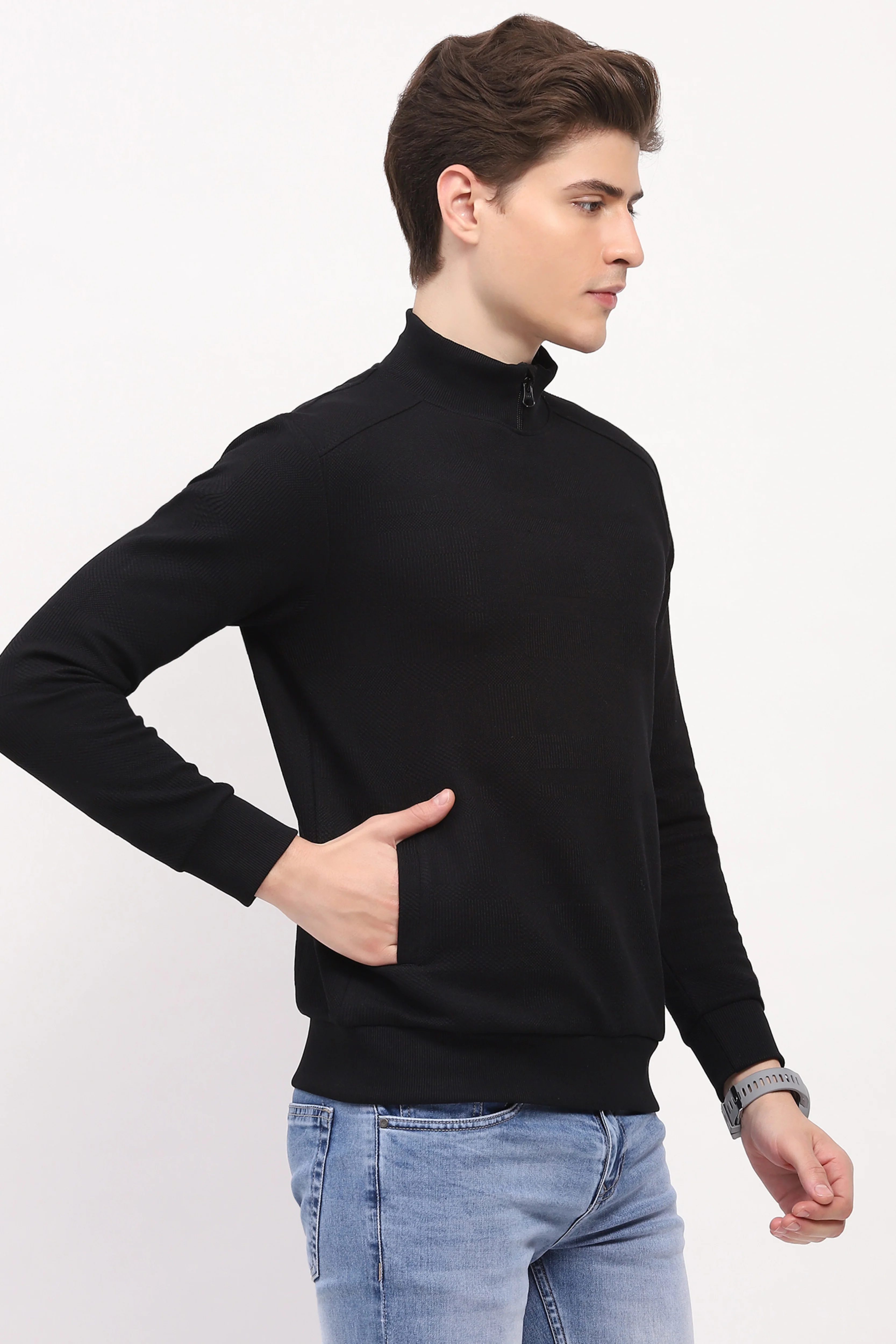 Black Self-Design Sweatshirt - Image 3