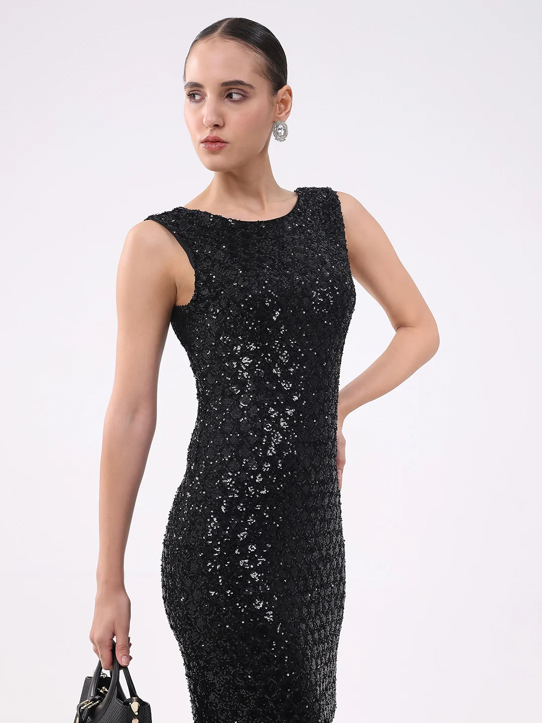 Black Sequined Stretch Sheath Dress - Image 14