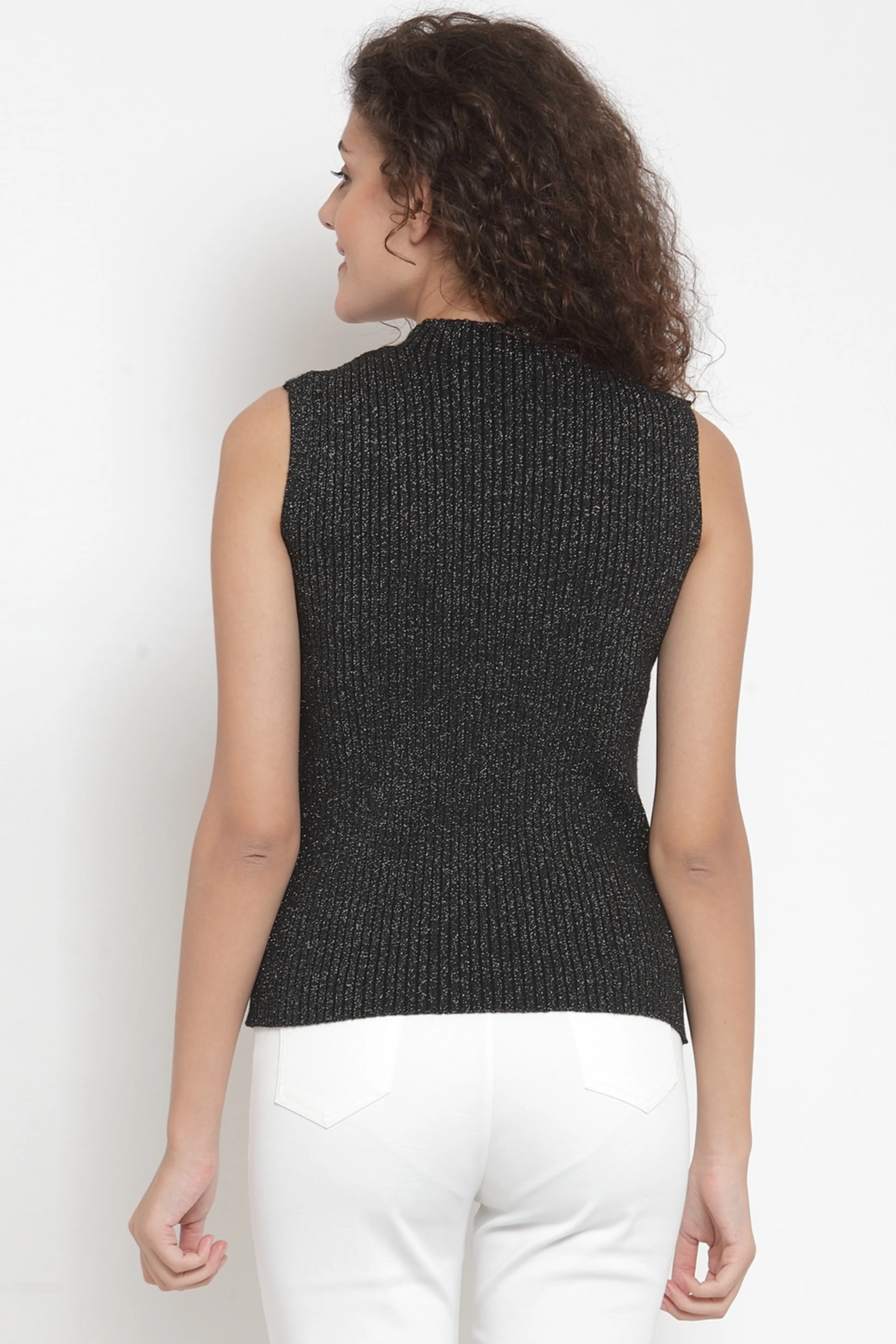 Black & Silver Stretchable Knit Skivvy - Image 4