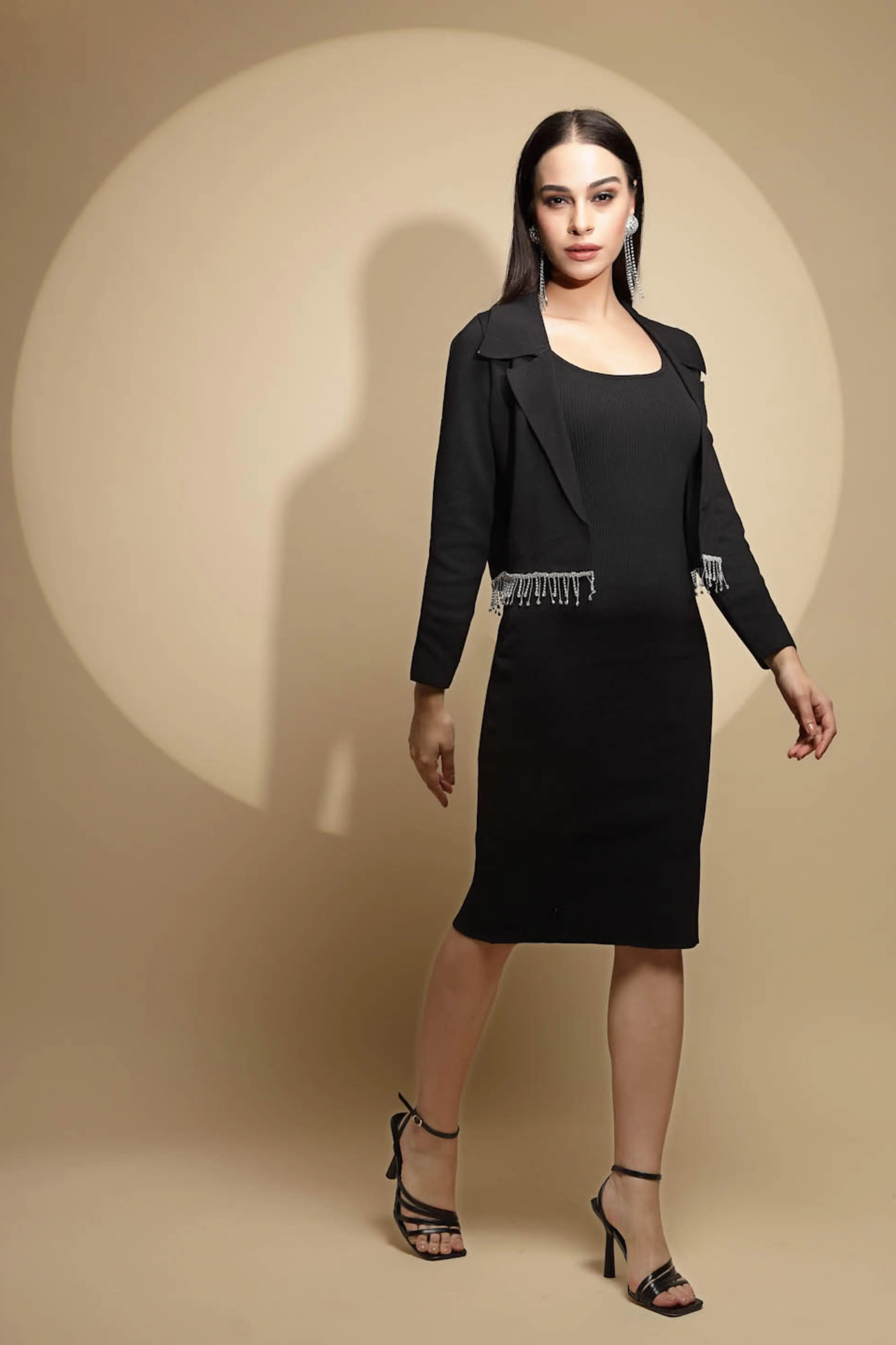 Black Bodycon Winter Dress With Jacket - Image 3