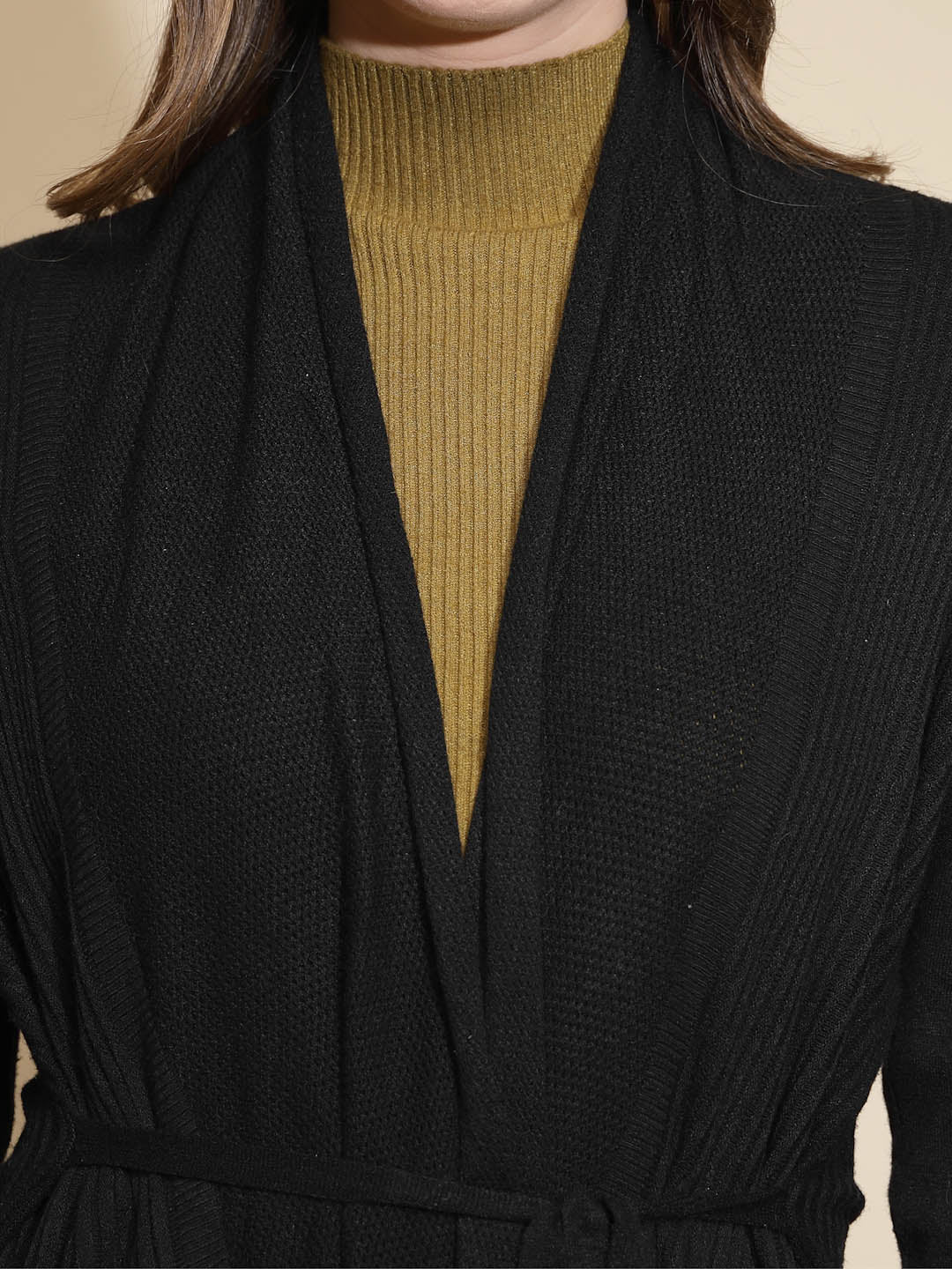 Black Solid Woolen Winter Shrug - Image 4