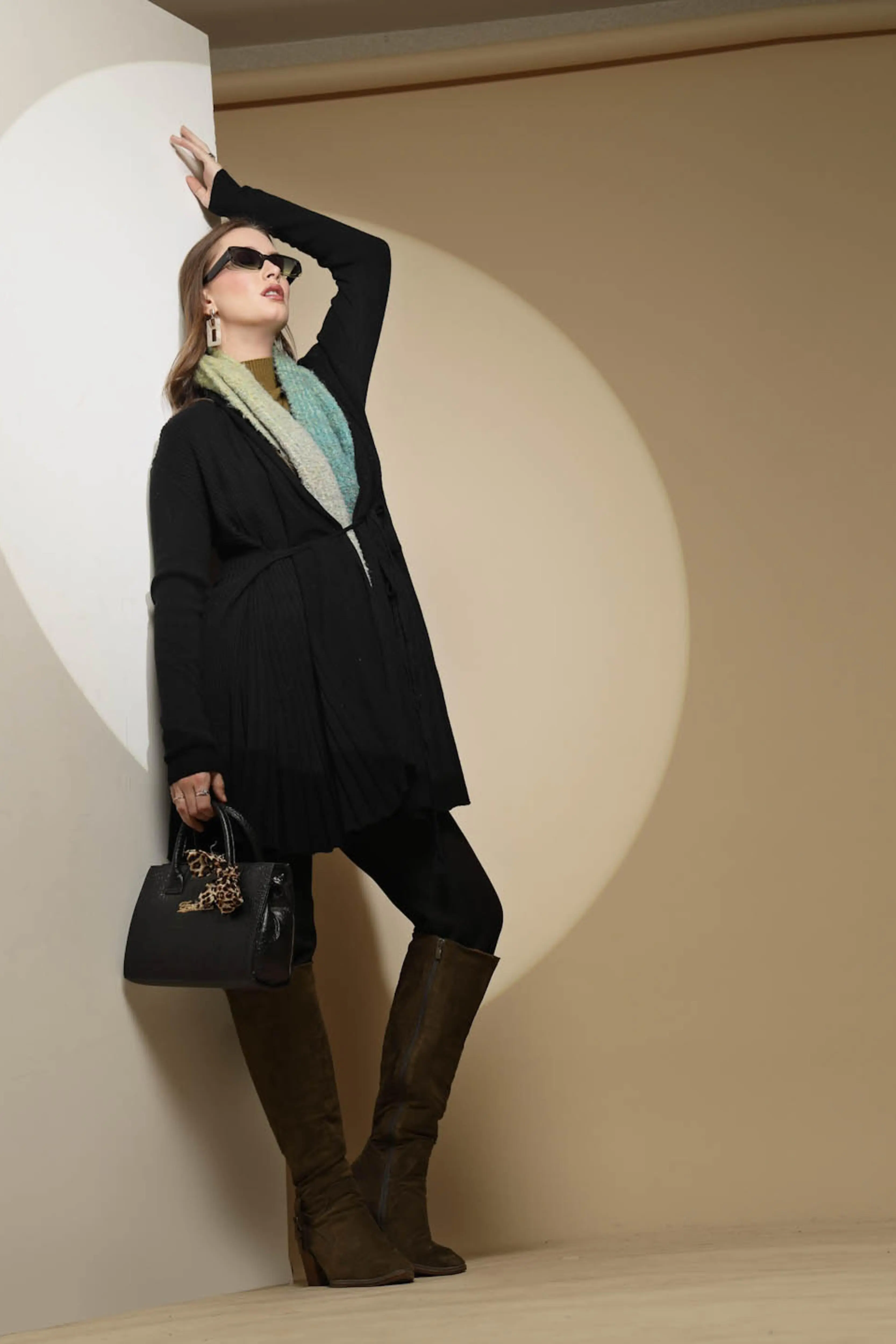 Black Solid Woolen Winter Shrug - Image 7
