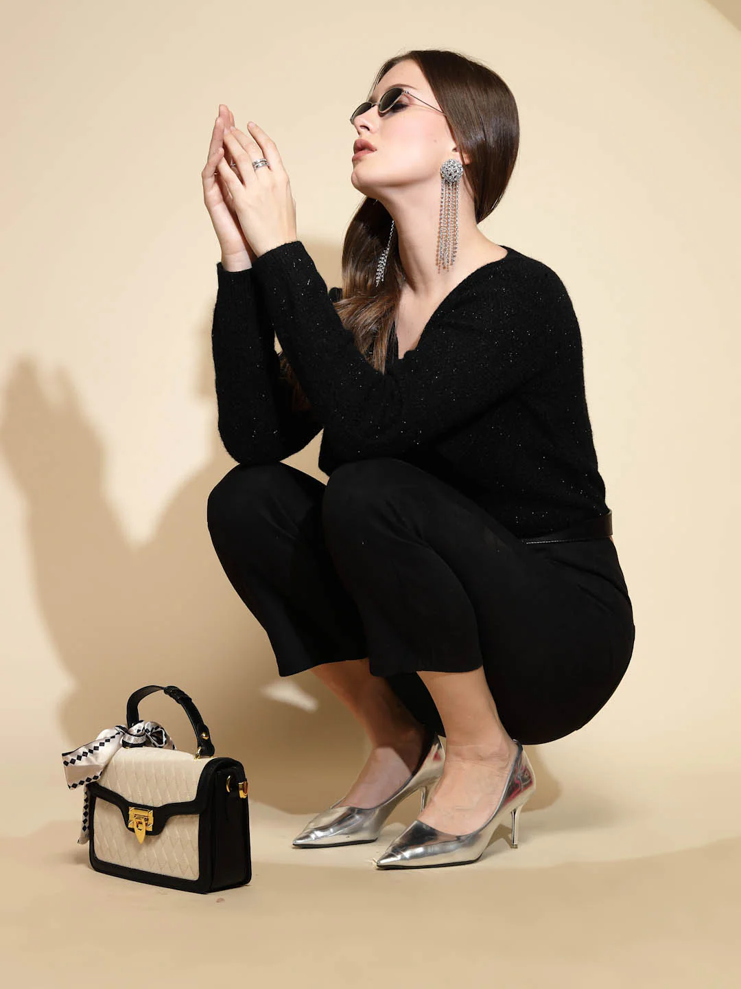 Black Solid Acrylic Pullover Sweater - Image 7