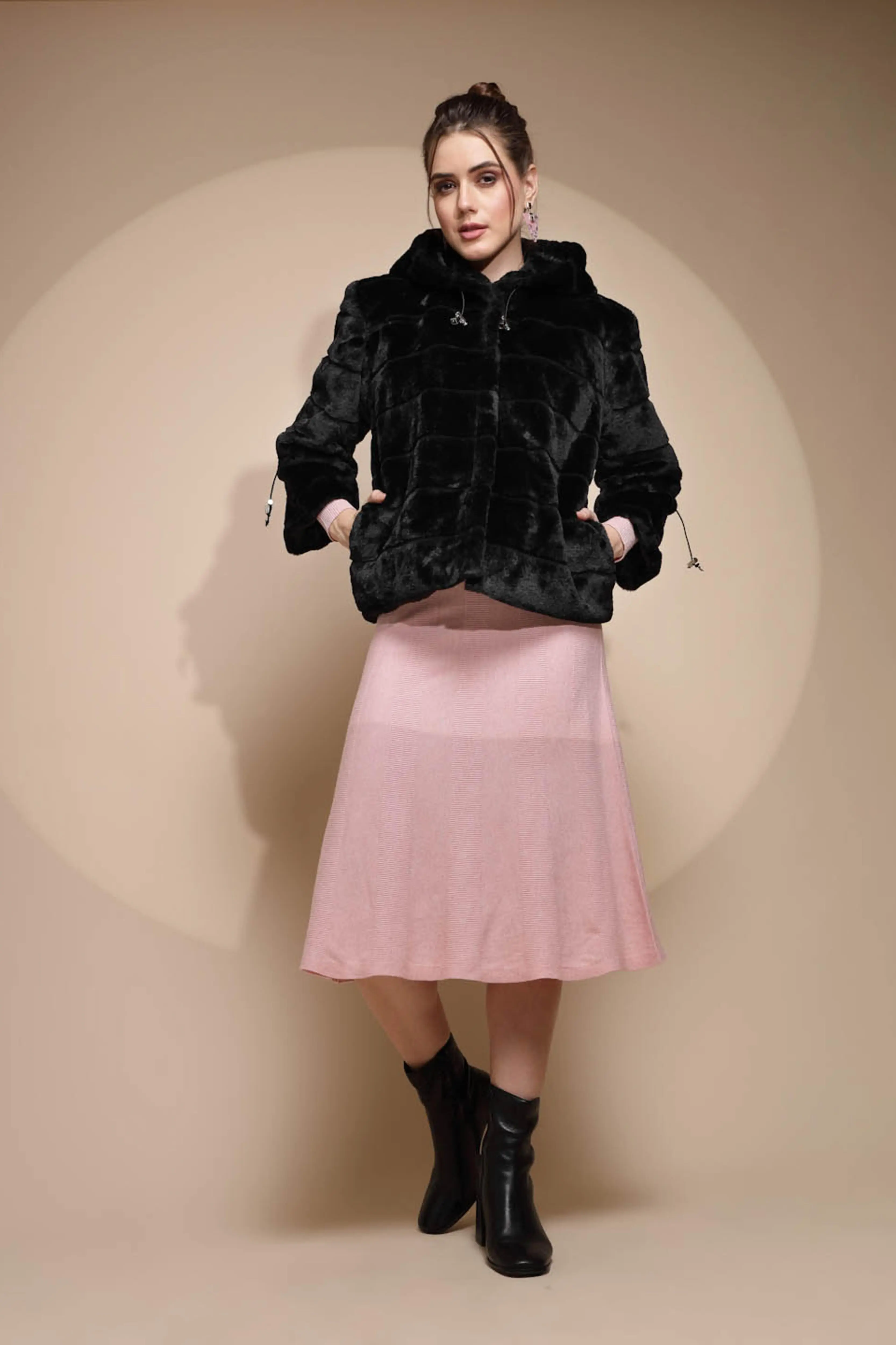 Women's Solid Hooded Black Jacket - Image 7