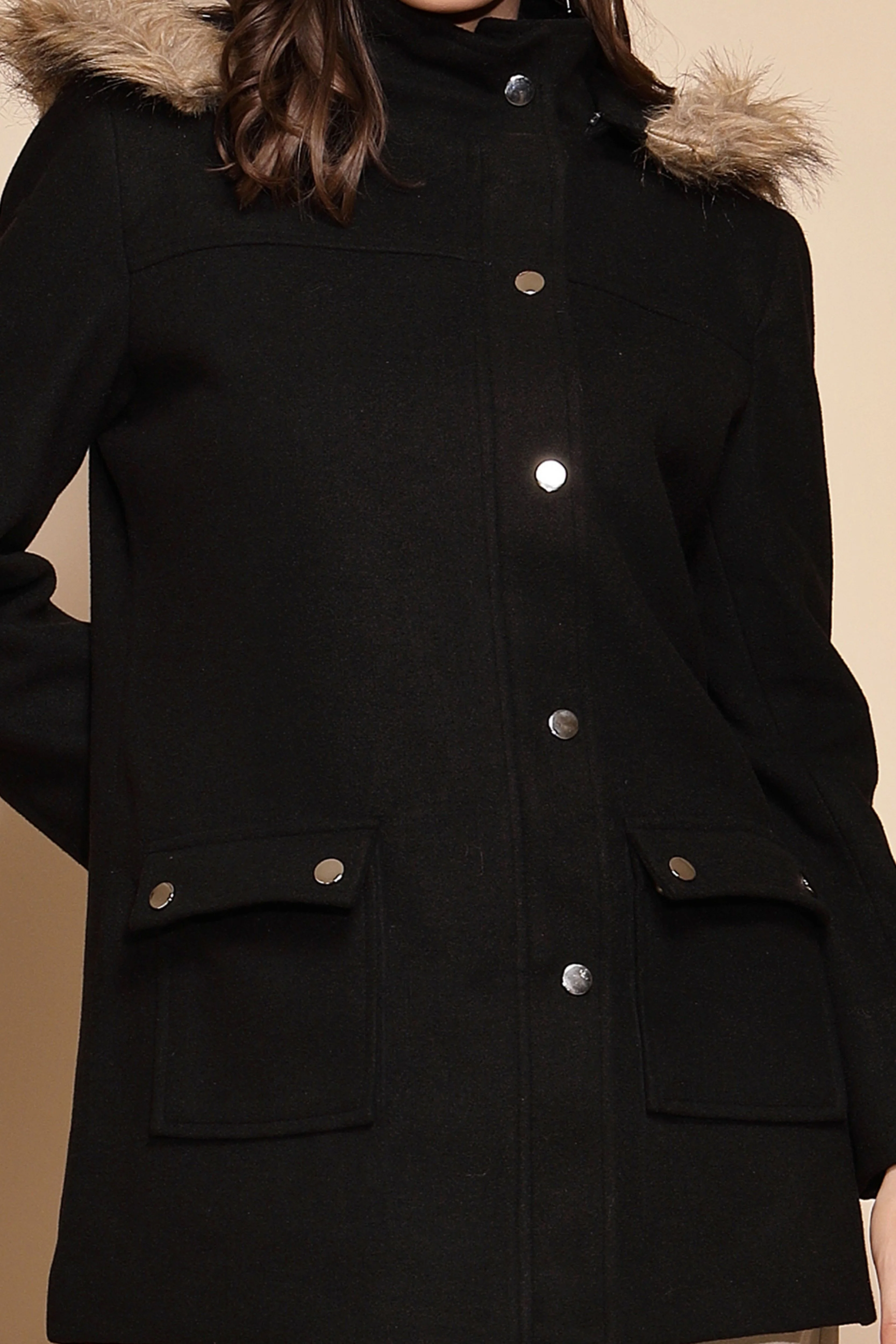 Black Solid Hooded Coat - Image 5