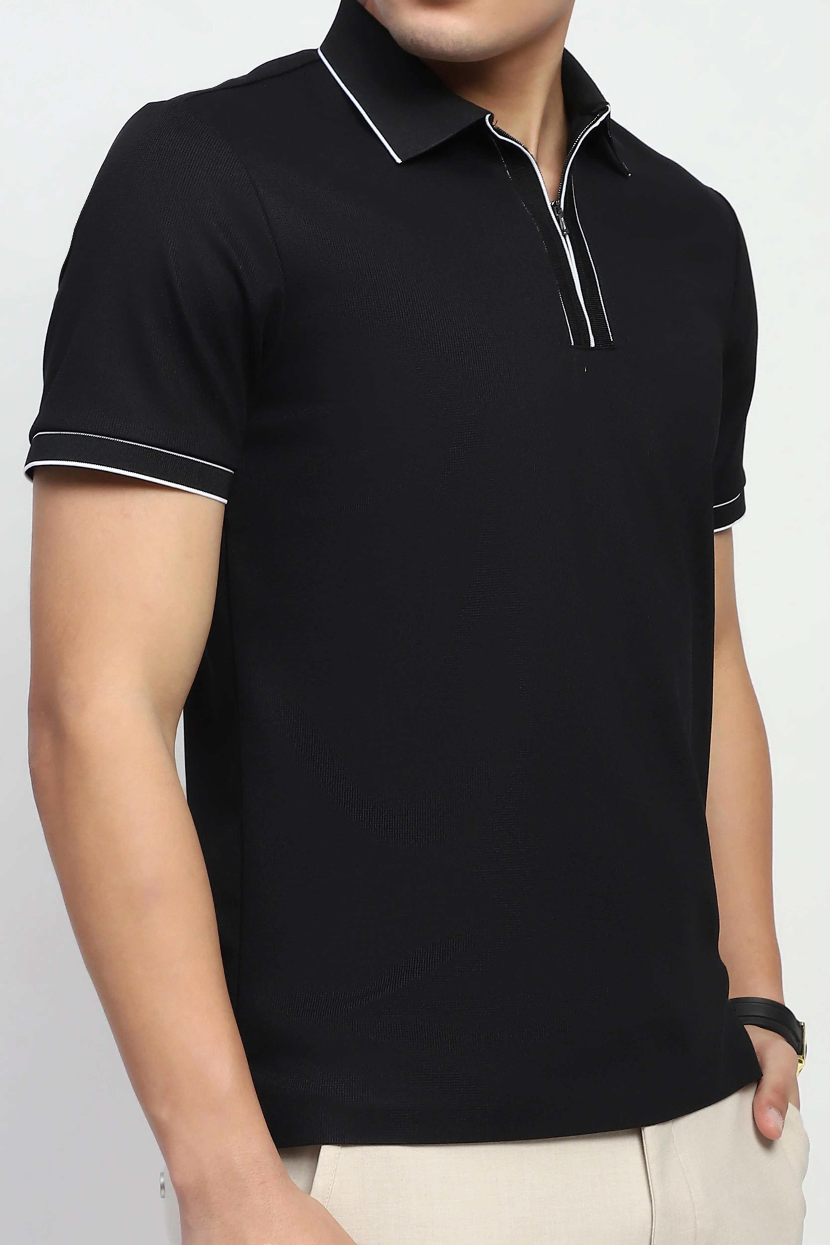 Black Solid Nylon Blend T-Shirt - Image 5