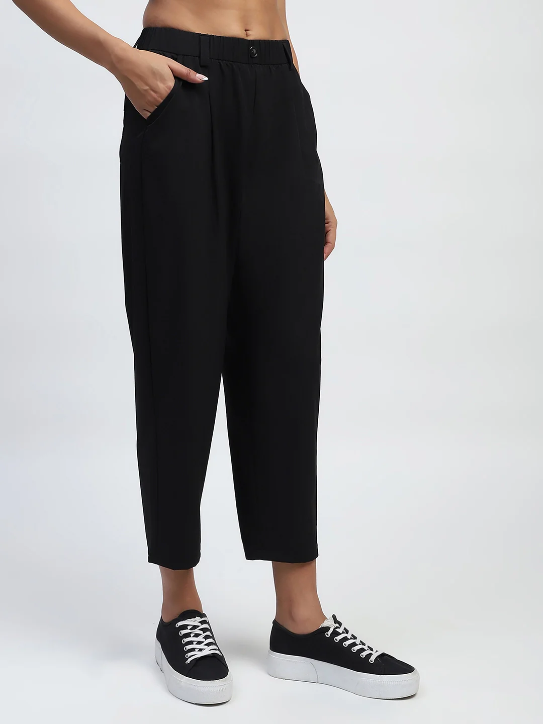 Black Solid Nylon Relaxed Fit Lower - Image 7
