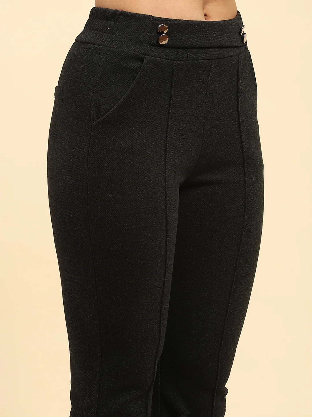 Black Solid Viscose Winter Trouser - Image 11