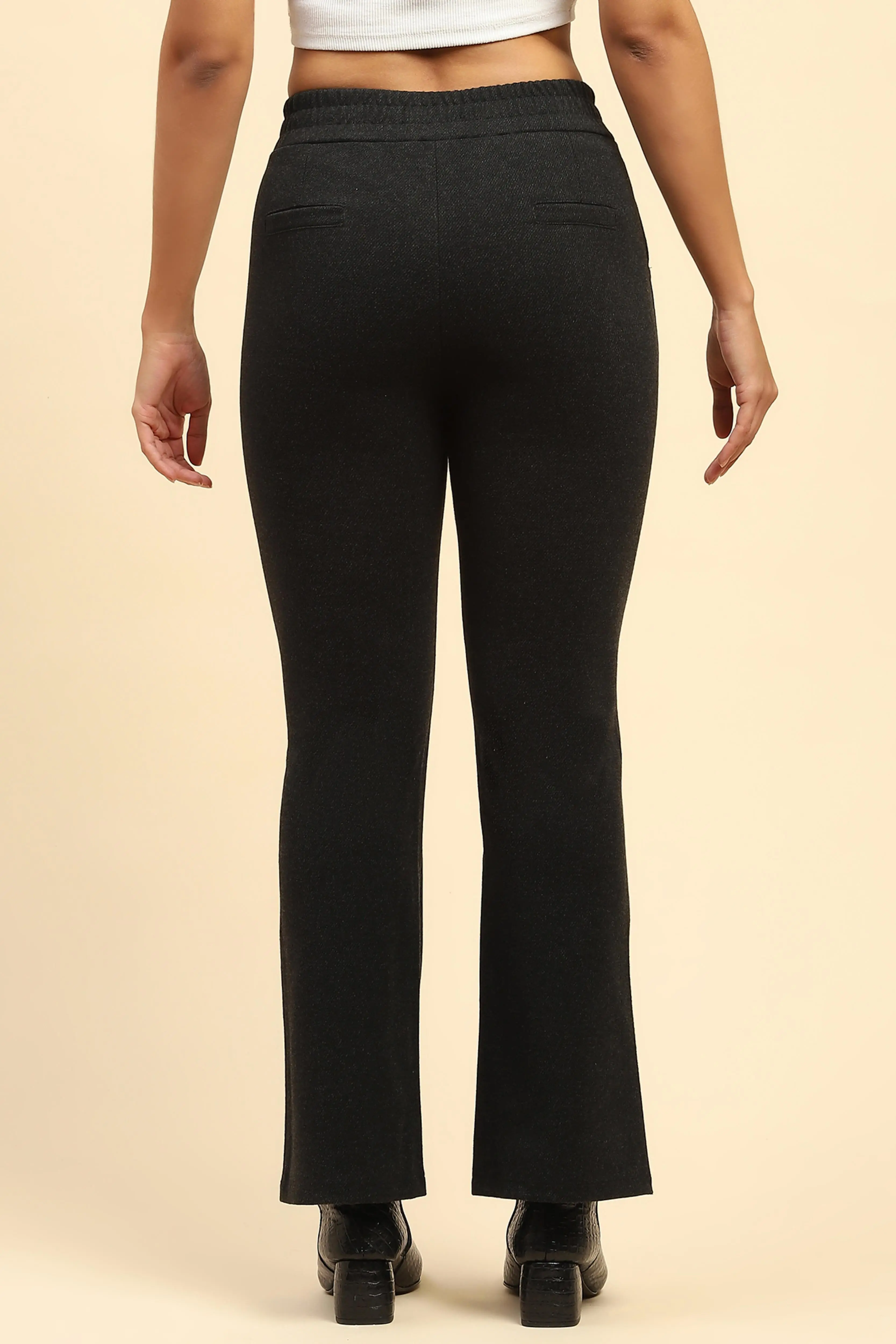 Black Solid Viscose Winter Trouser - Image 4