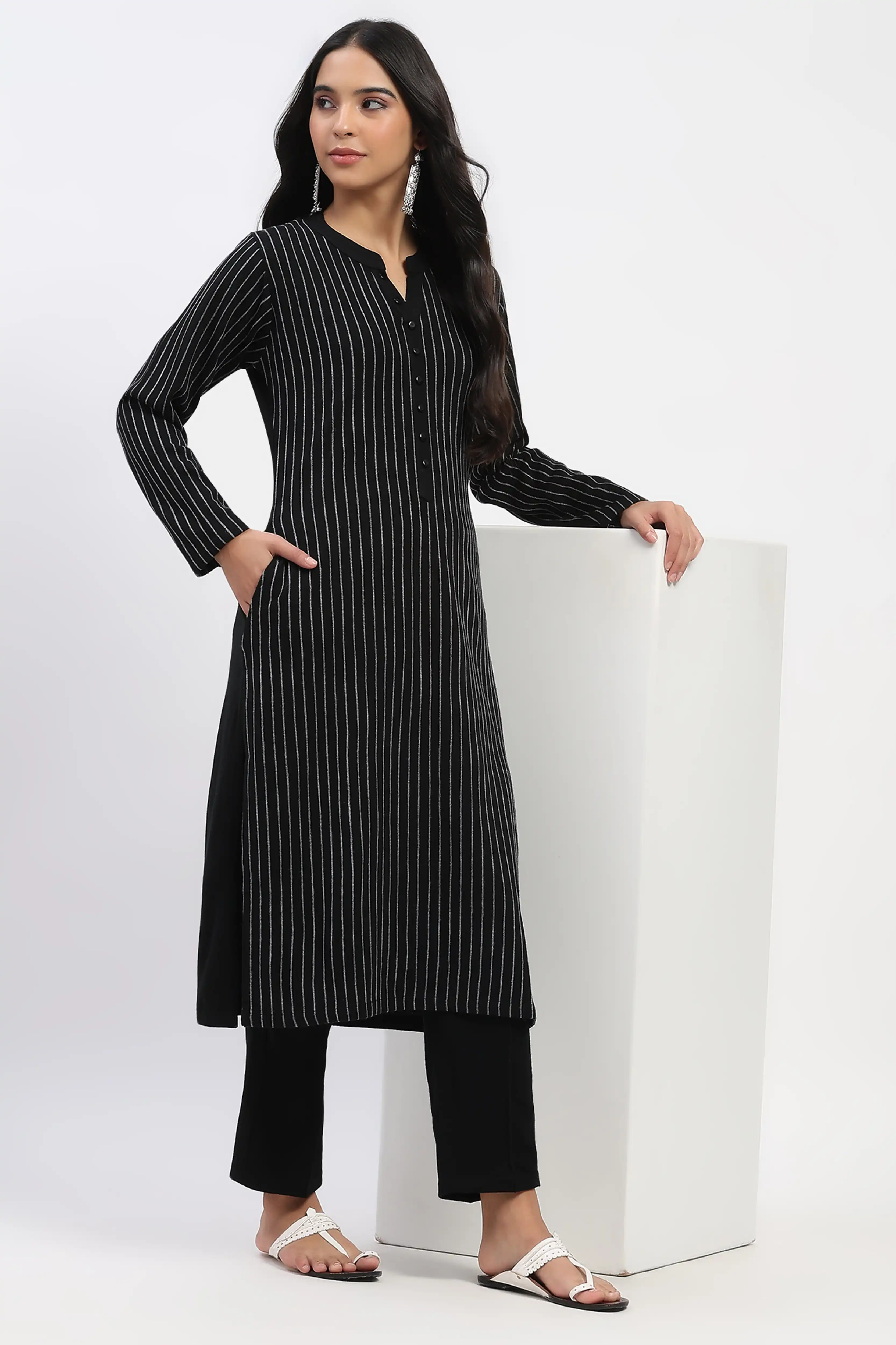 Black Striped Winter Kurta