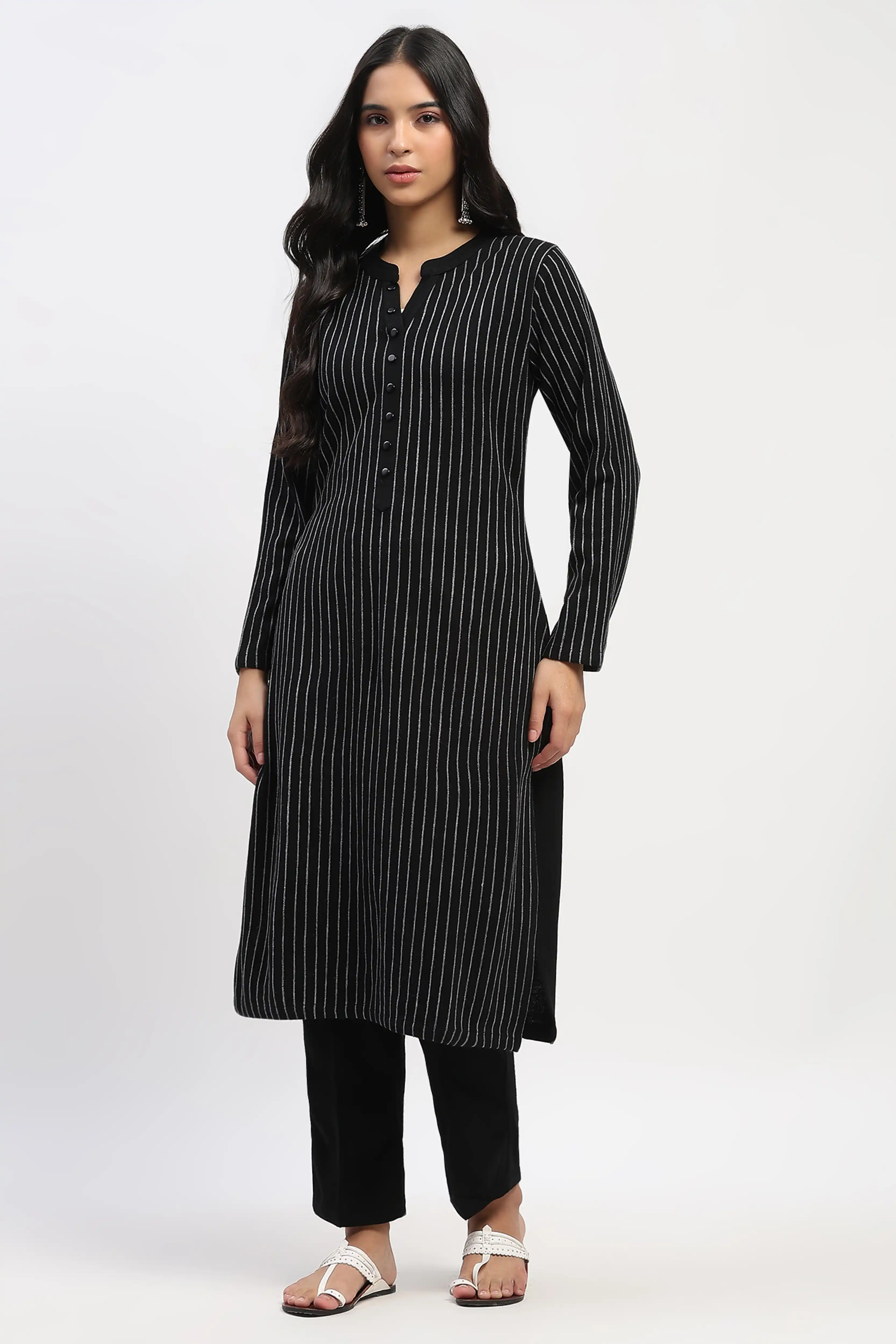 Black Striped Winter Kurta - Image 2