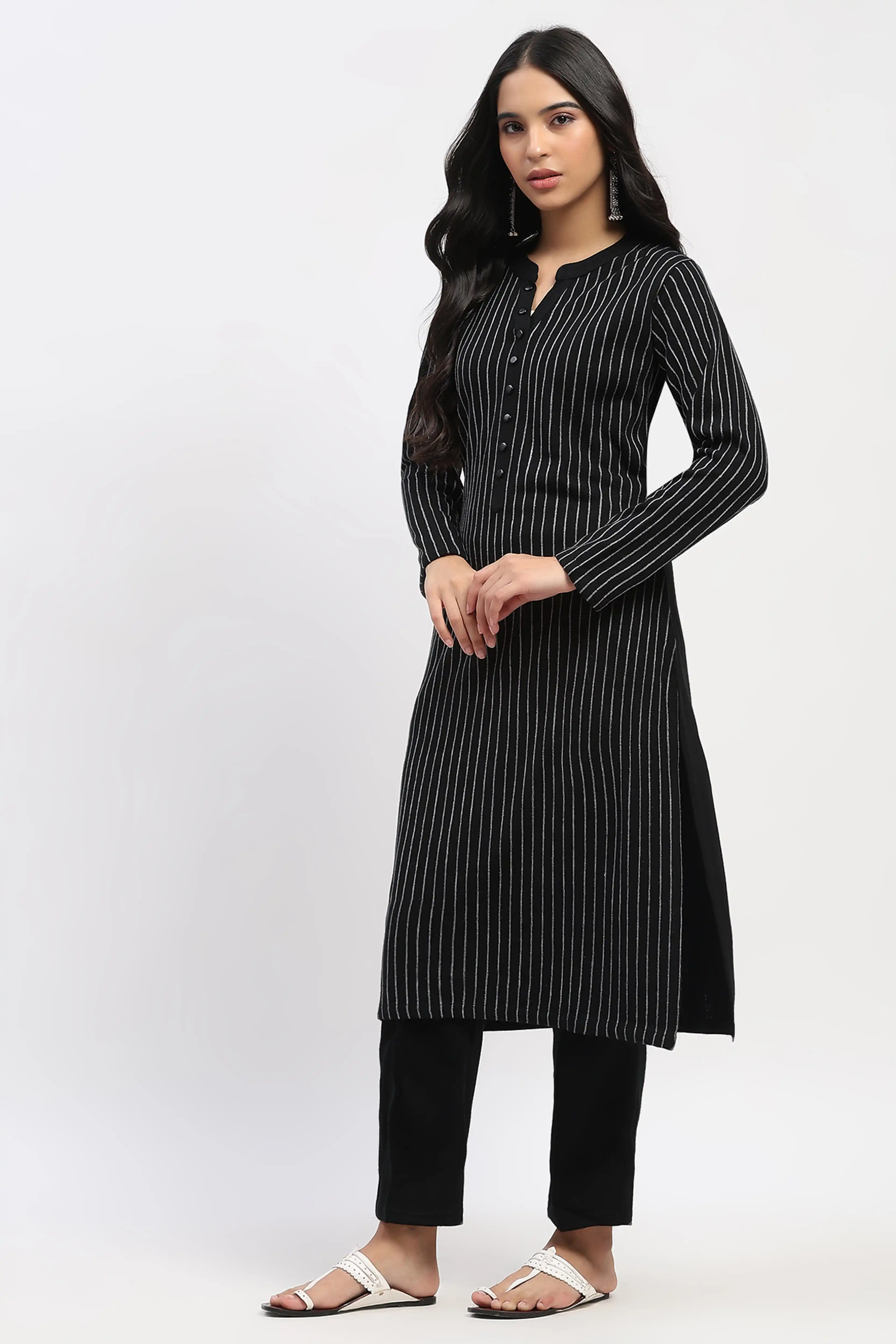 Black Striped Winter Kurta - Image 4