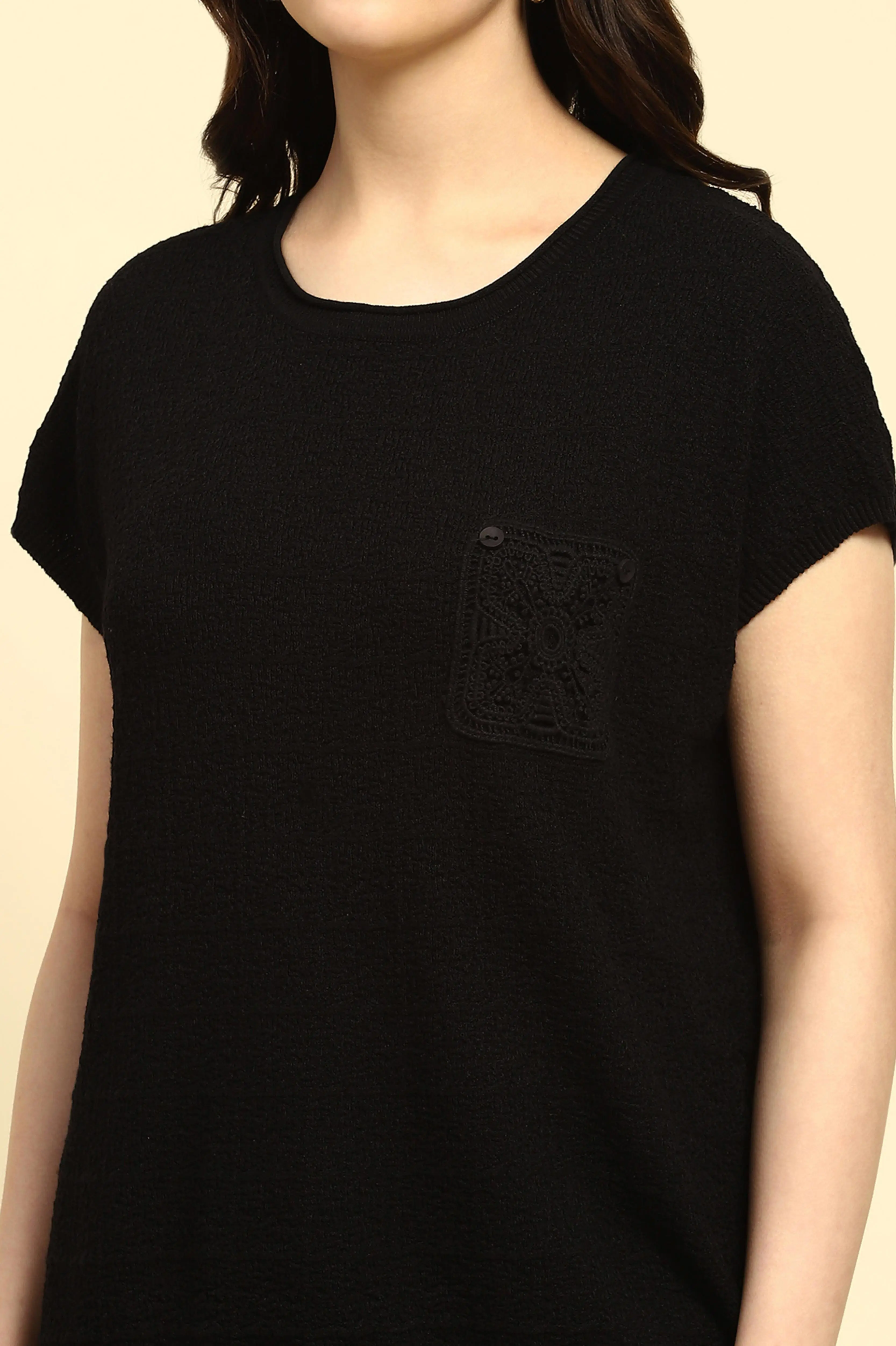 Black Textured Viscose Boxy Top - Image 5