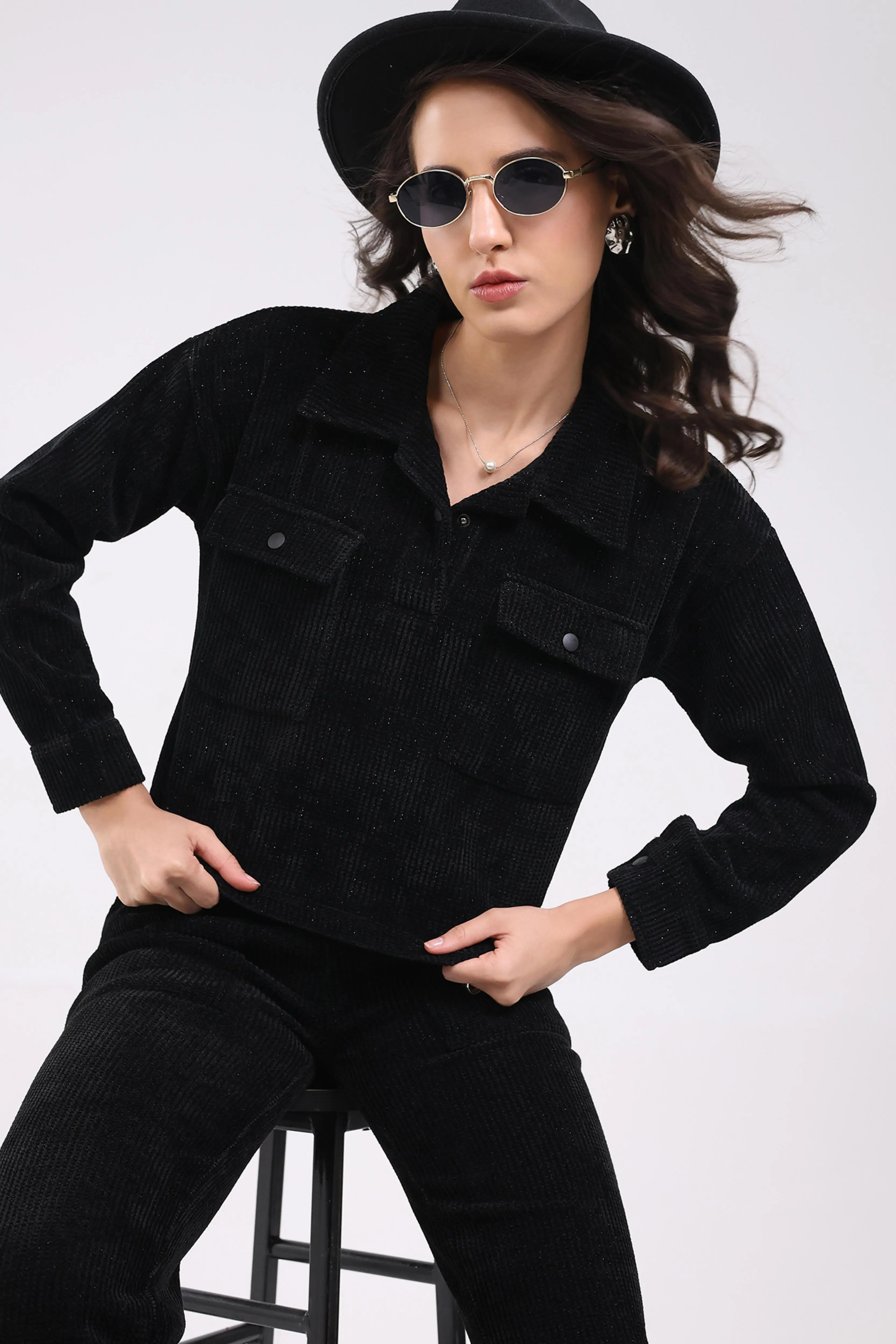 Black Textured Winter Co-ord Set