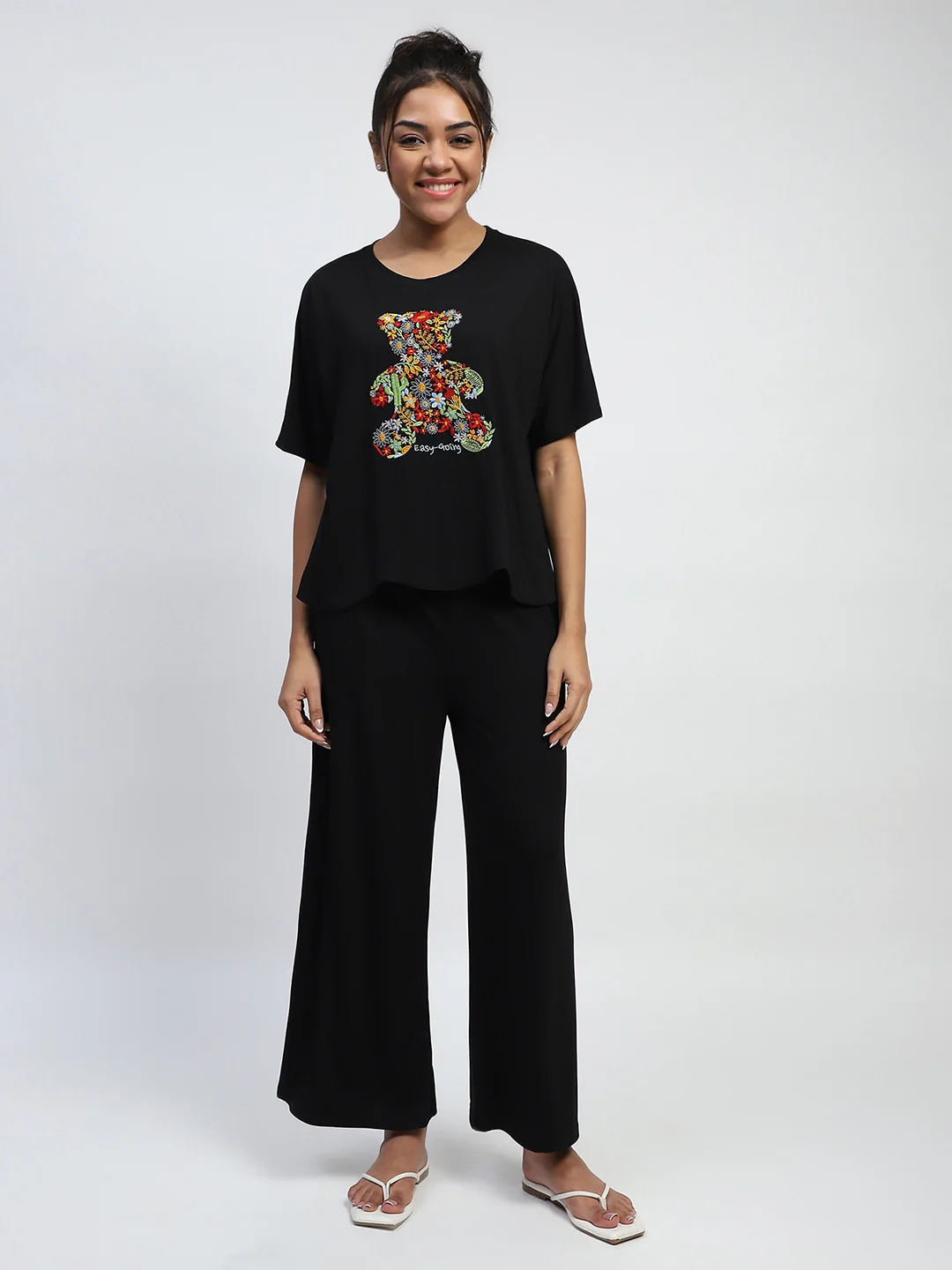 Black Embroidered Rayon Loungewear - Image 10