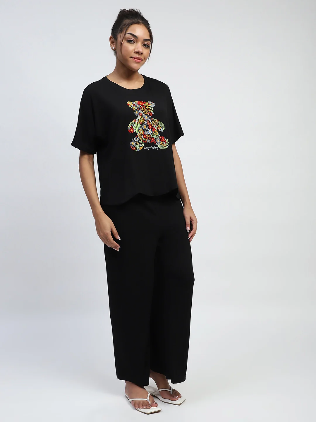 Black Embroidered Rayon Loungewear - Image 12