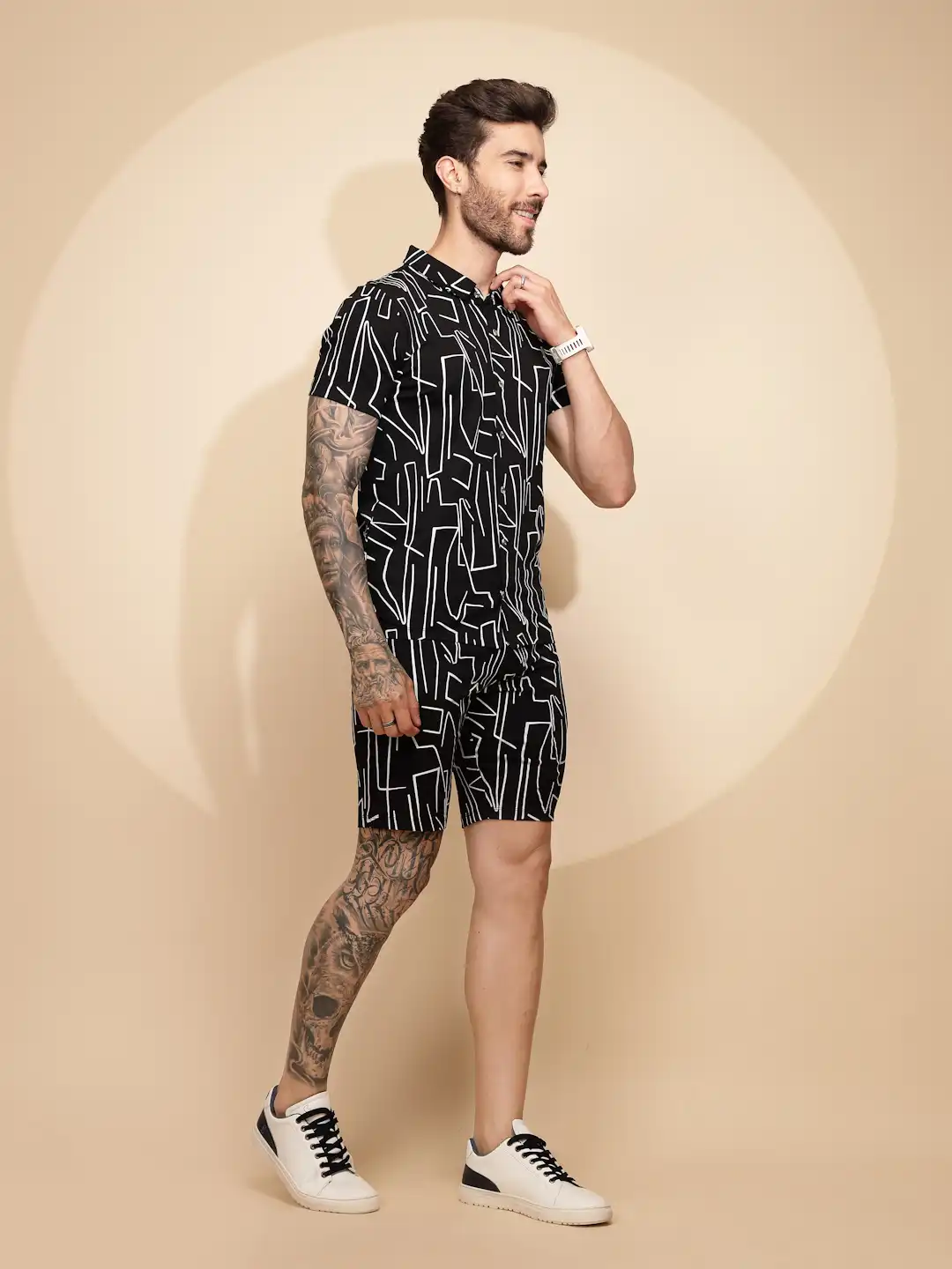 Black Viscose Blend Regular Fit Shorts Set - Image 10