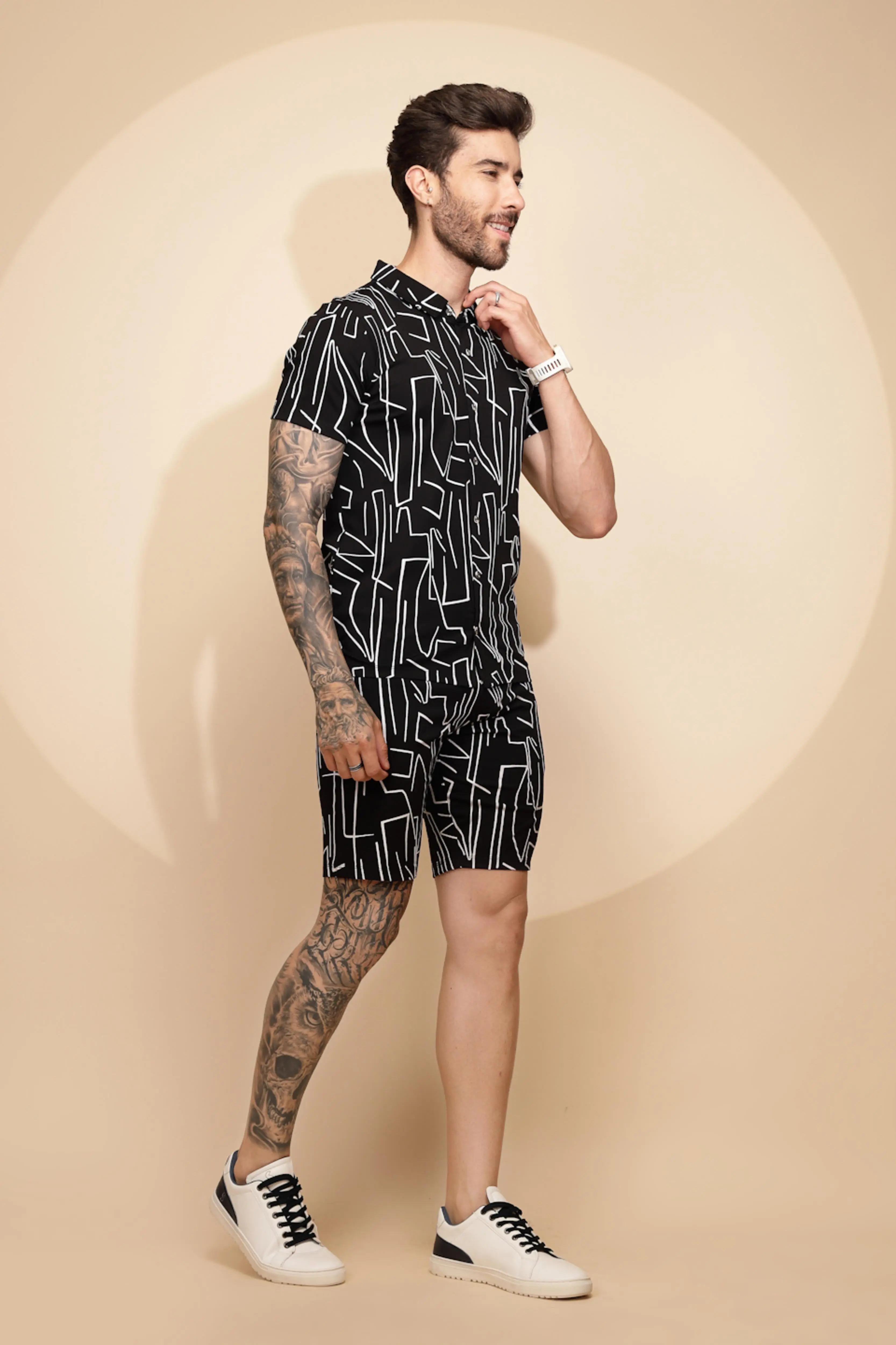 Black Viscose Blend Regular Fit Shorts Set - Image 3