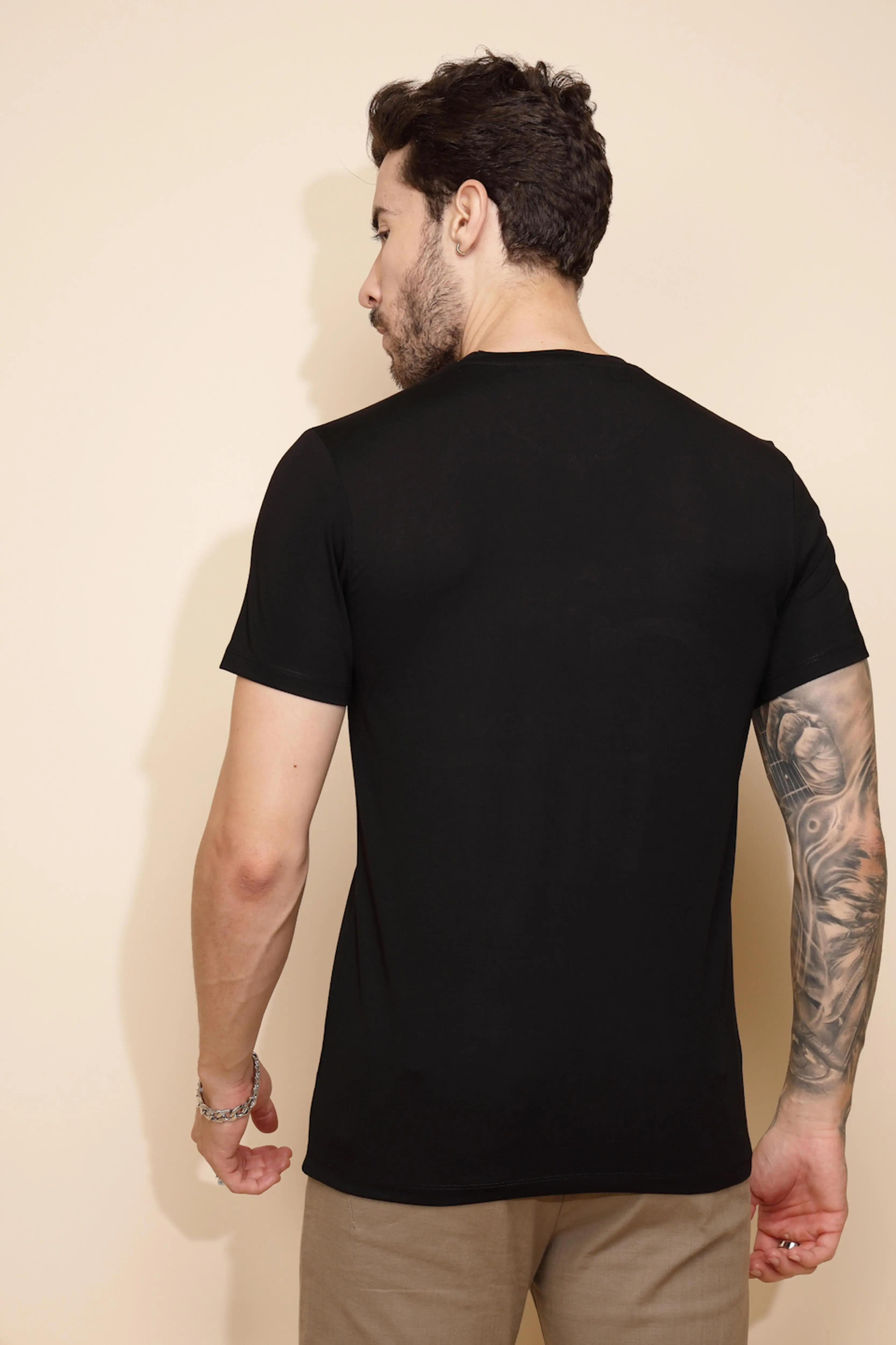 Black Viscose Blend Regular Fit T-Shirt - Image 4