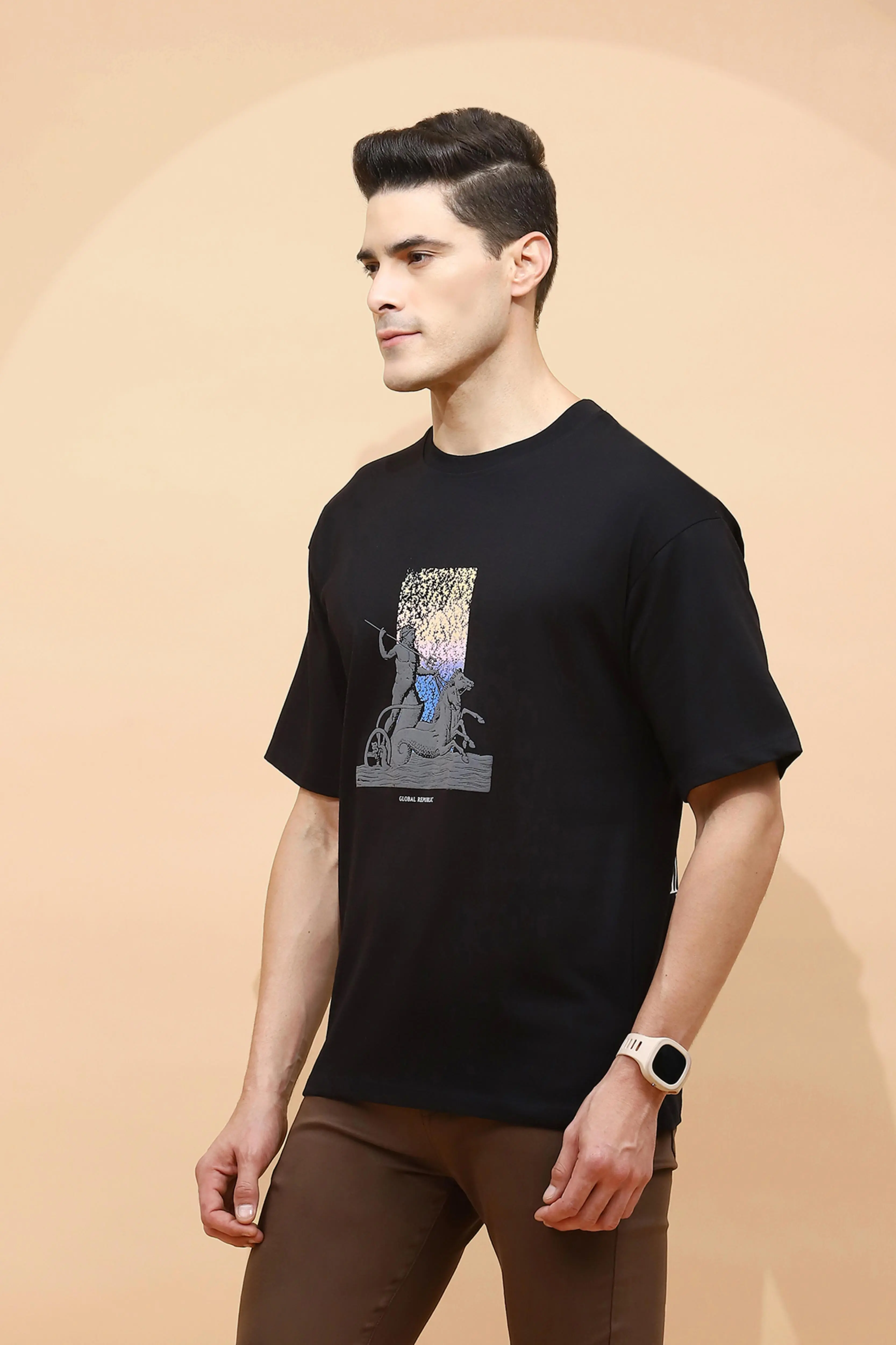 Black Viscose Regular Fit T-Shirt - Image 2