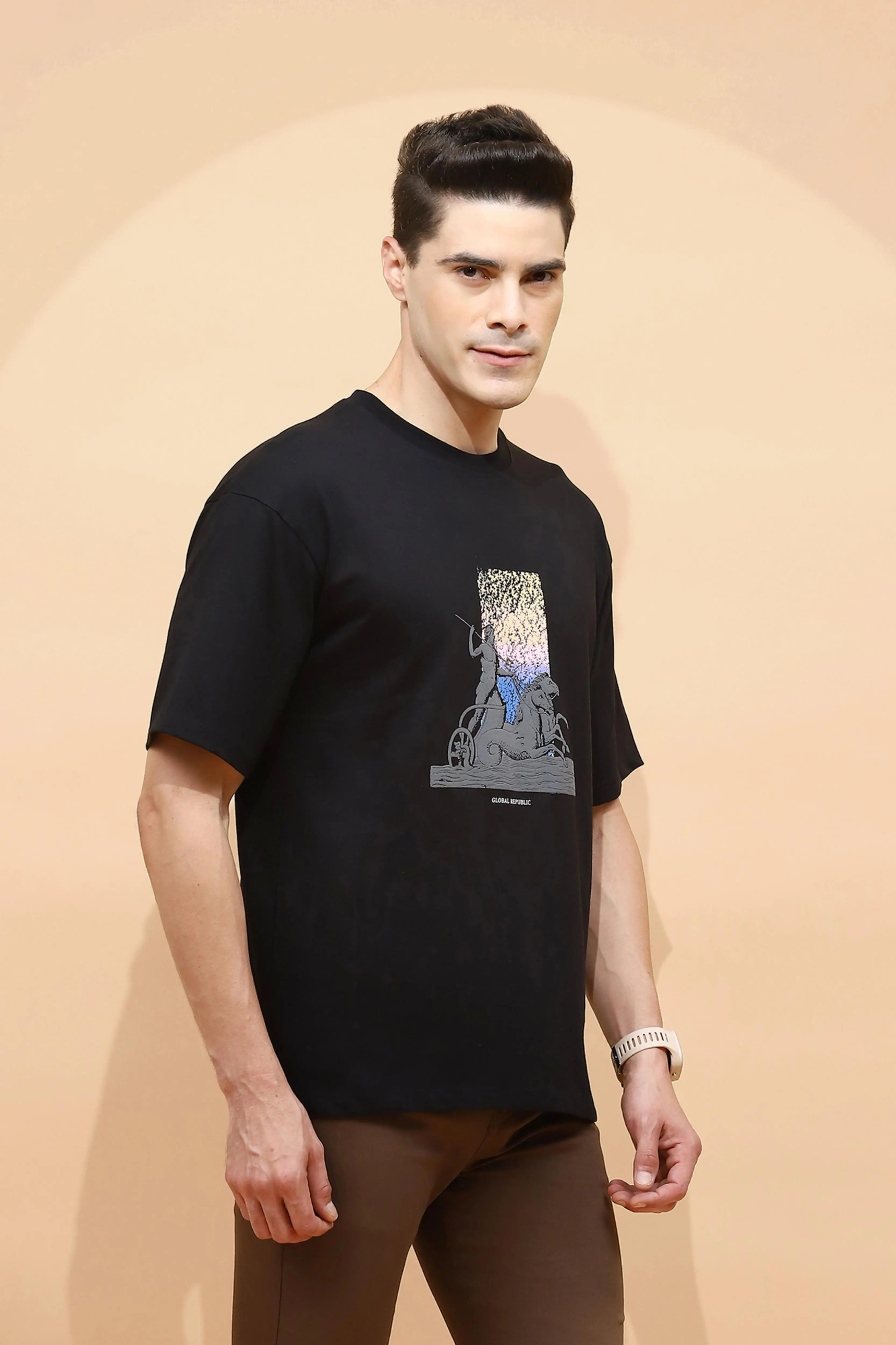 Black Viscose Regular Fit T-Shirt - Image 3
