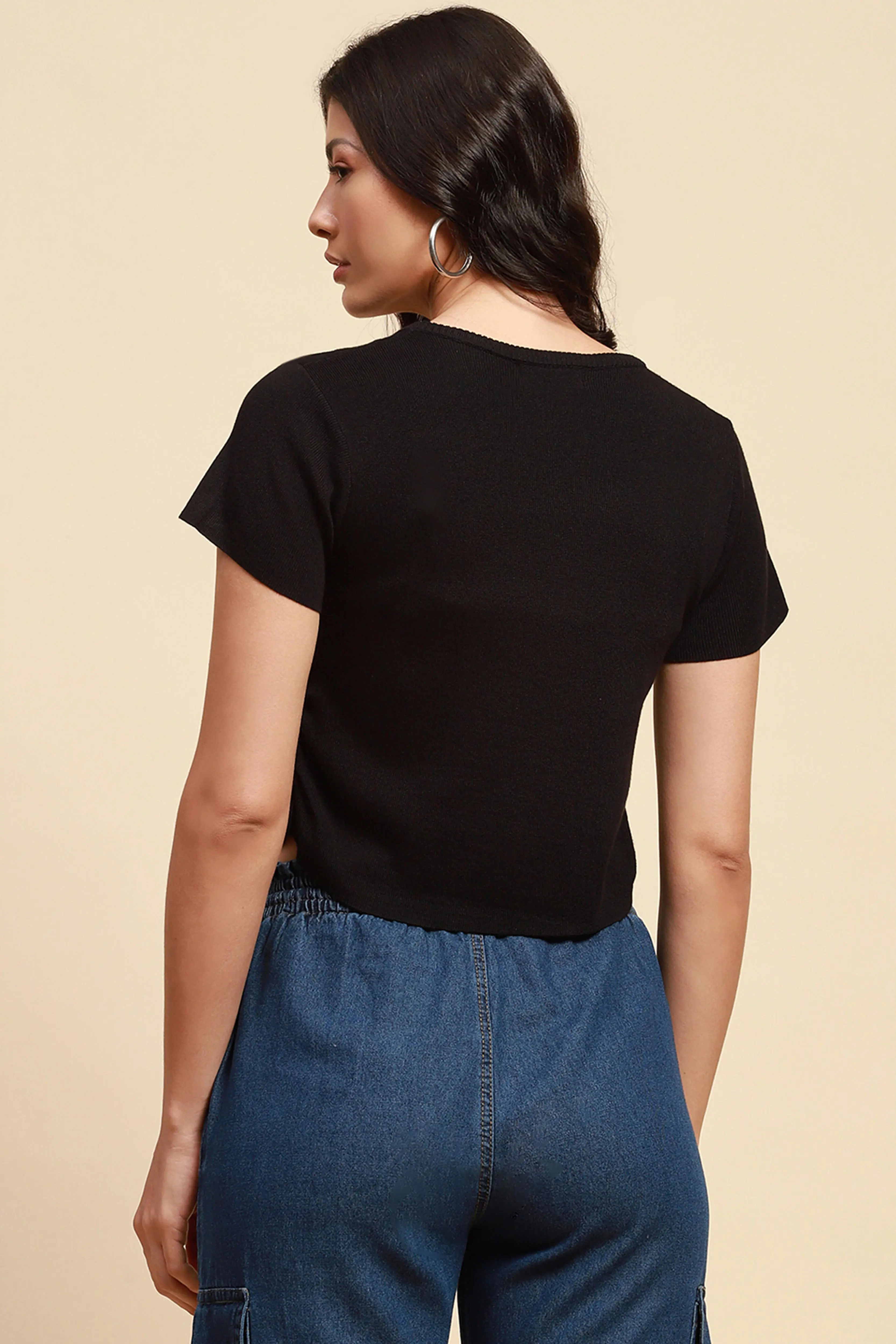 Black Viscose Blend Crop Top - Image 4